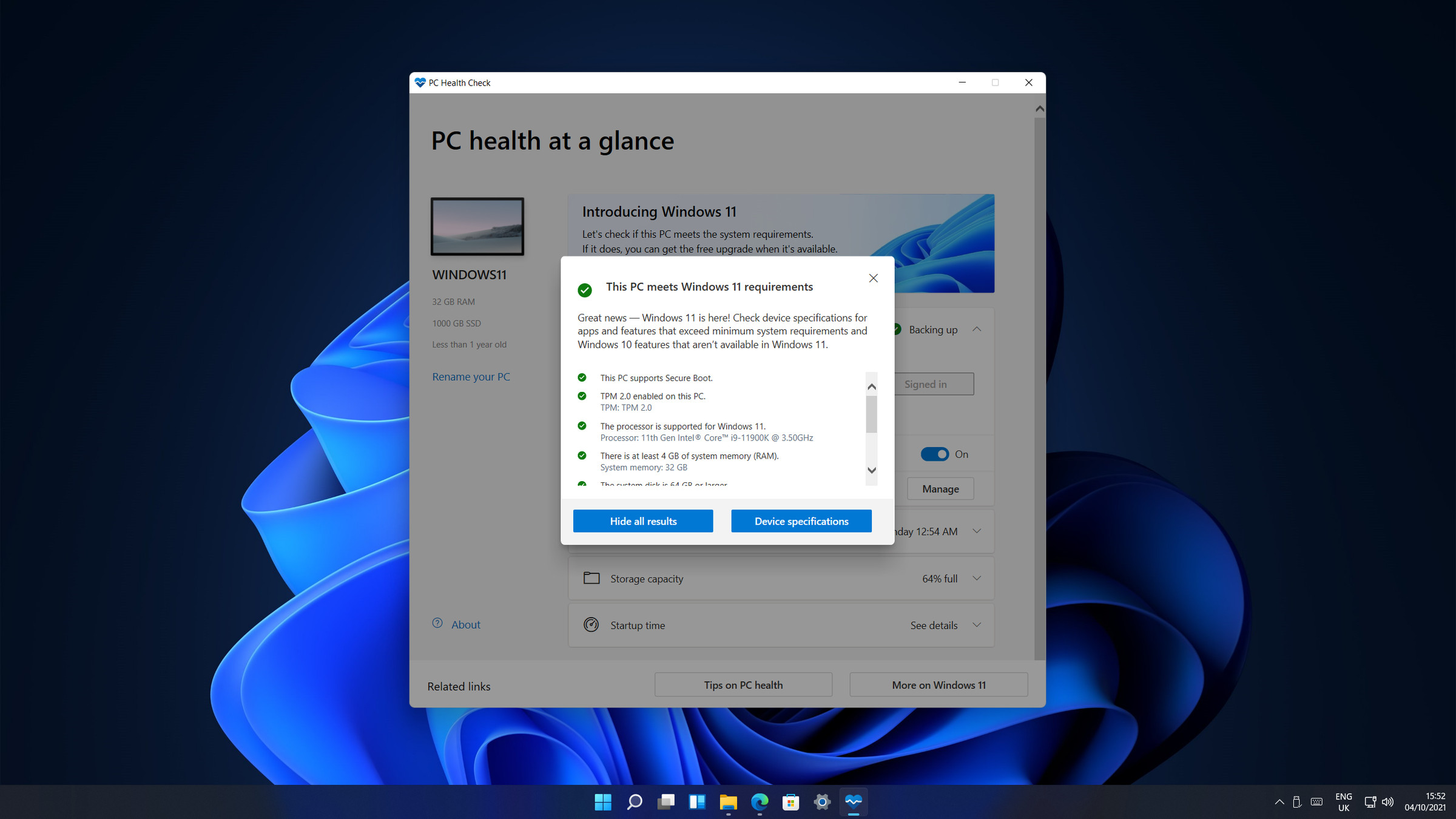 Microsoft’s PC Health Check app.
