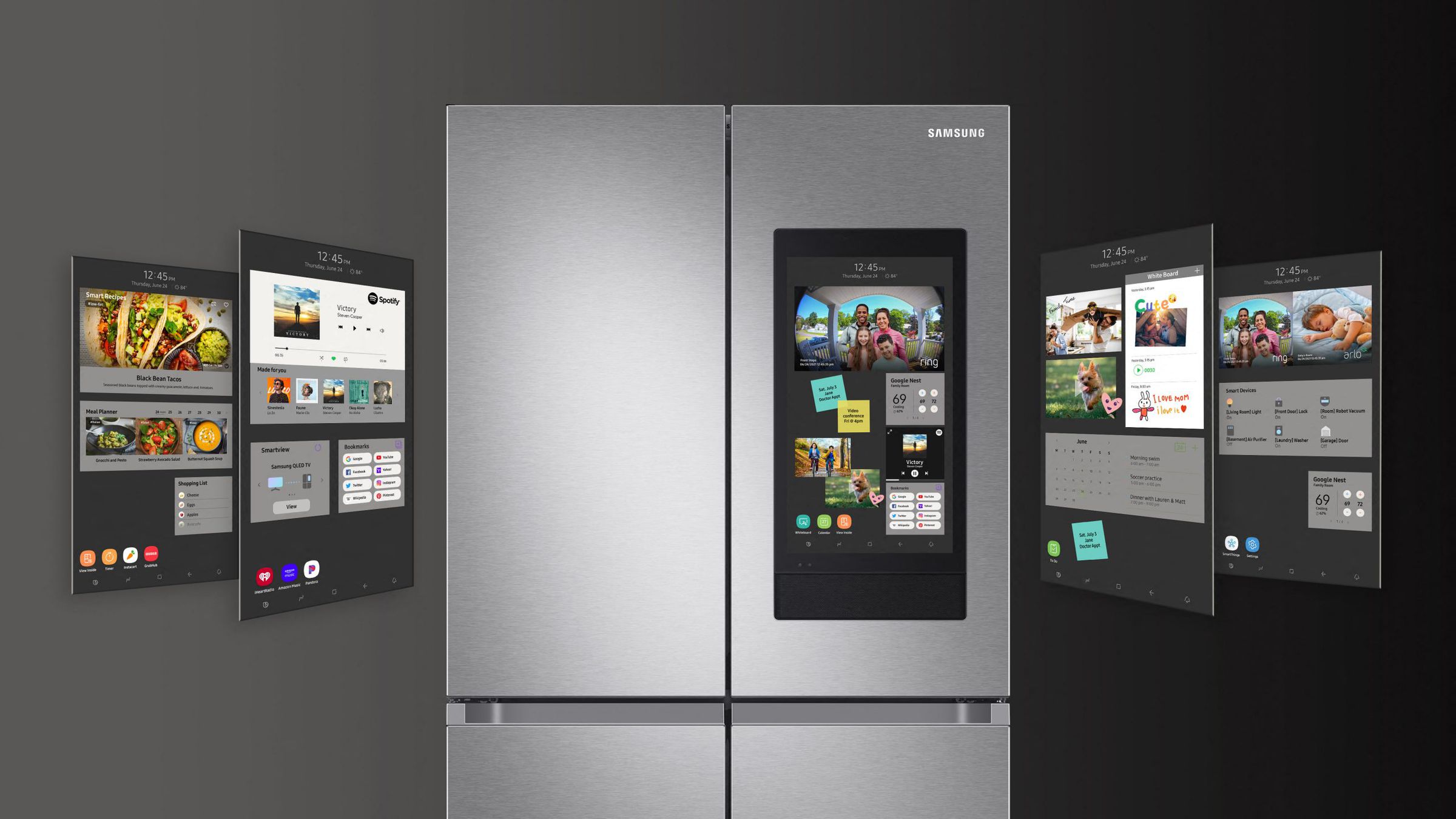The Samsung Family Hub refrigerator features a built-in tablet that acts as a smart home controller.
