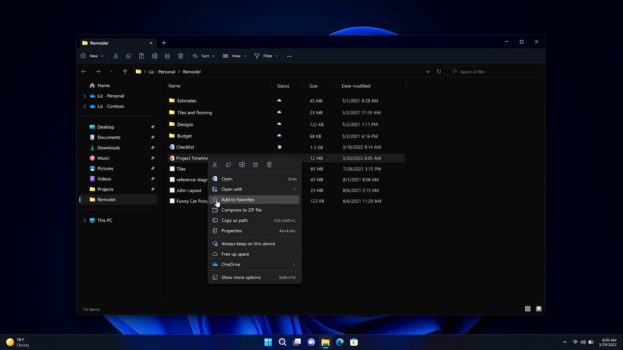The new File Explorer favorites feature.