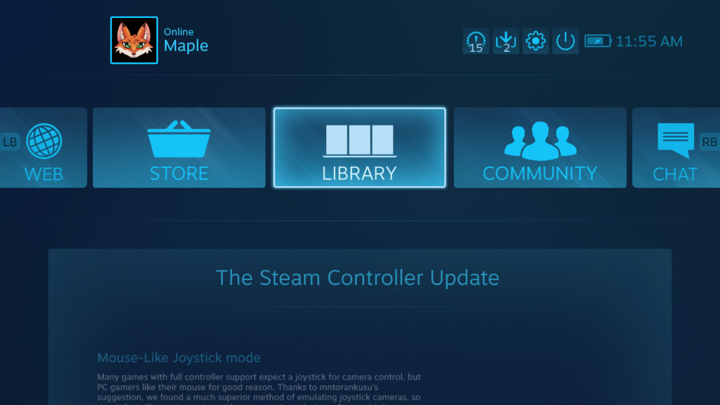 <em>The current non-Steam Deck Big Picture mode homescreen.</em>