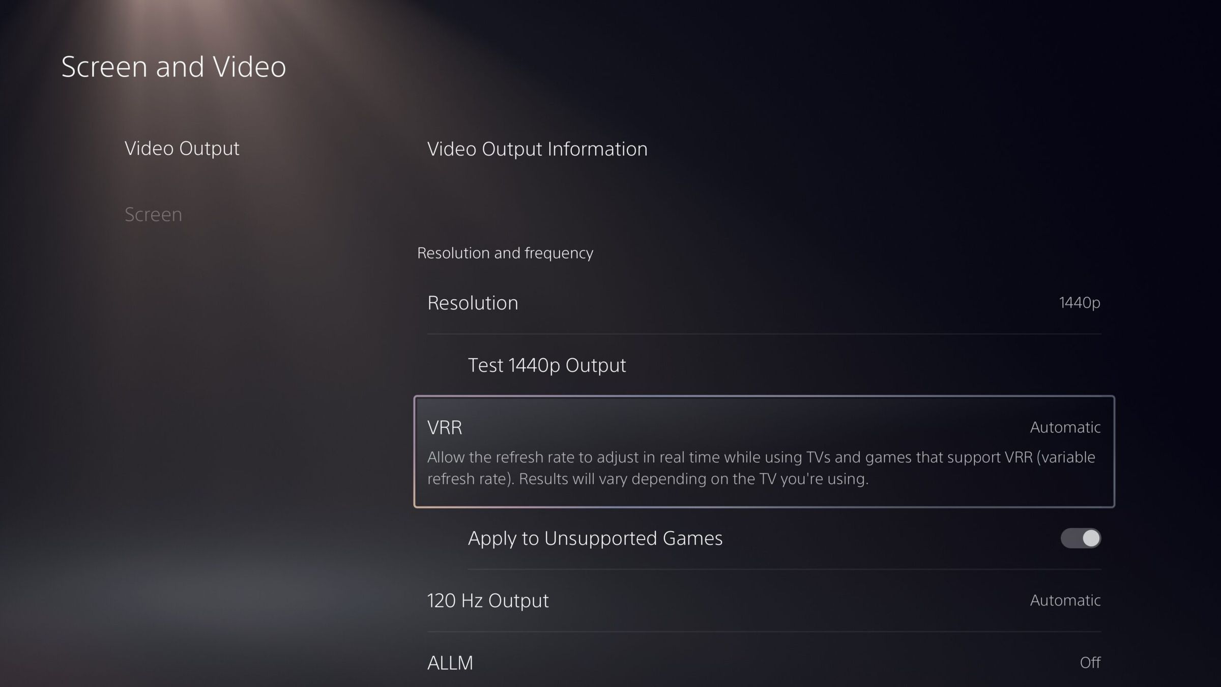The PS5 gets VRR support for 1440p resolution.