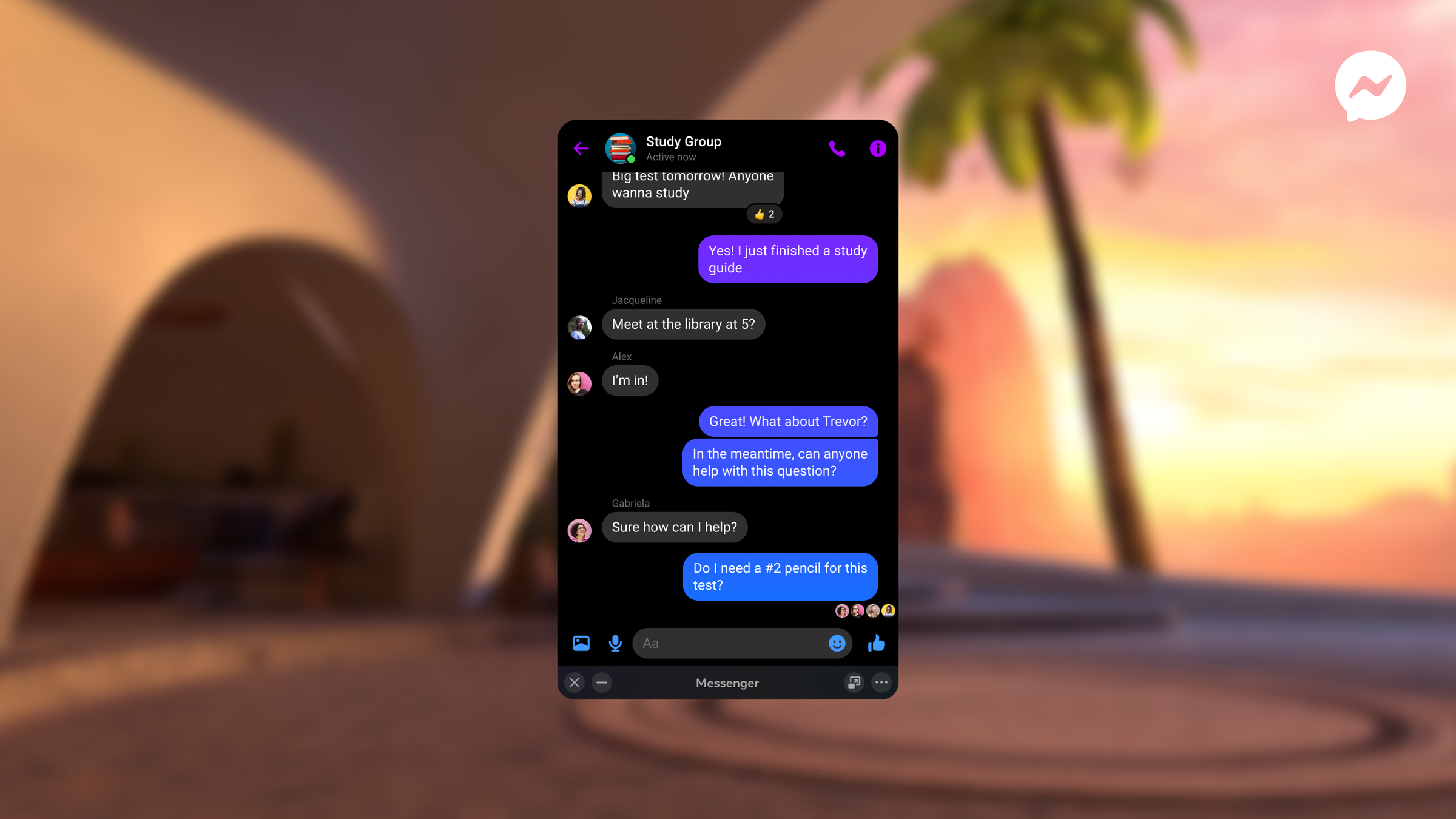 a study group room in Messenger running in a VR headset