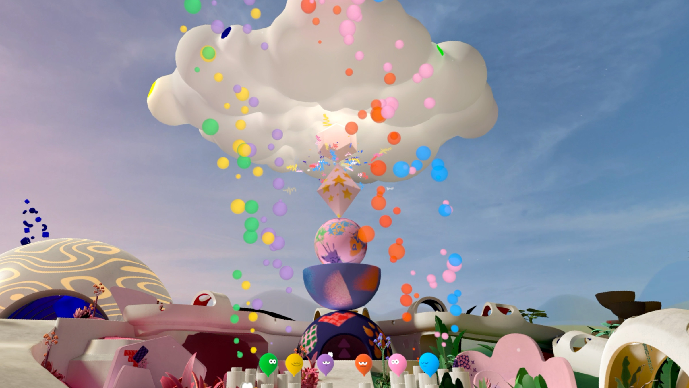 view of Mood stream, six balloons with faces on them representing different emotions