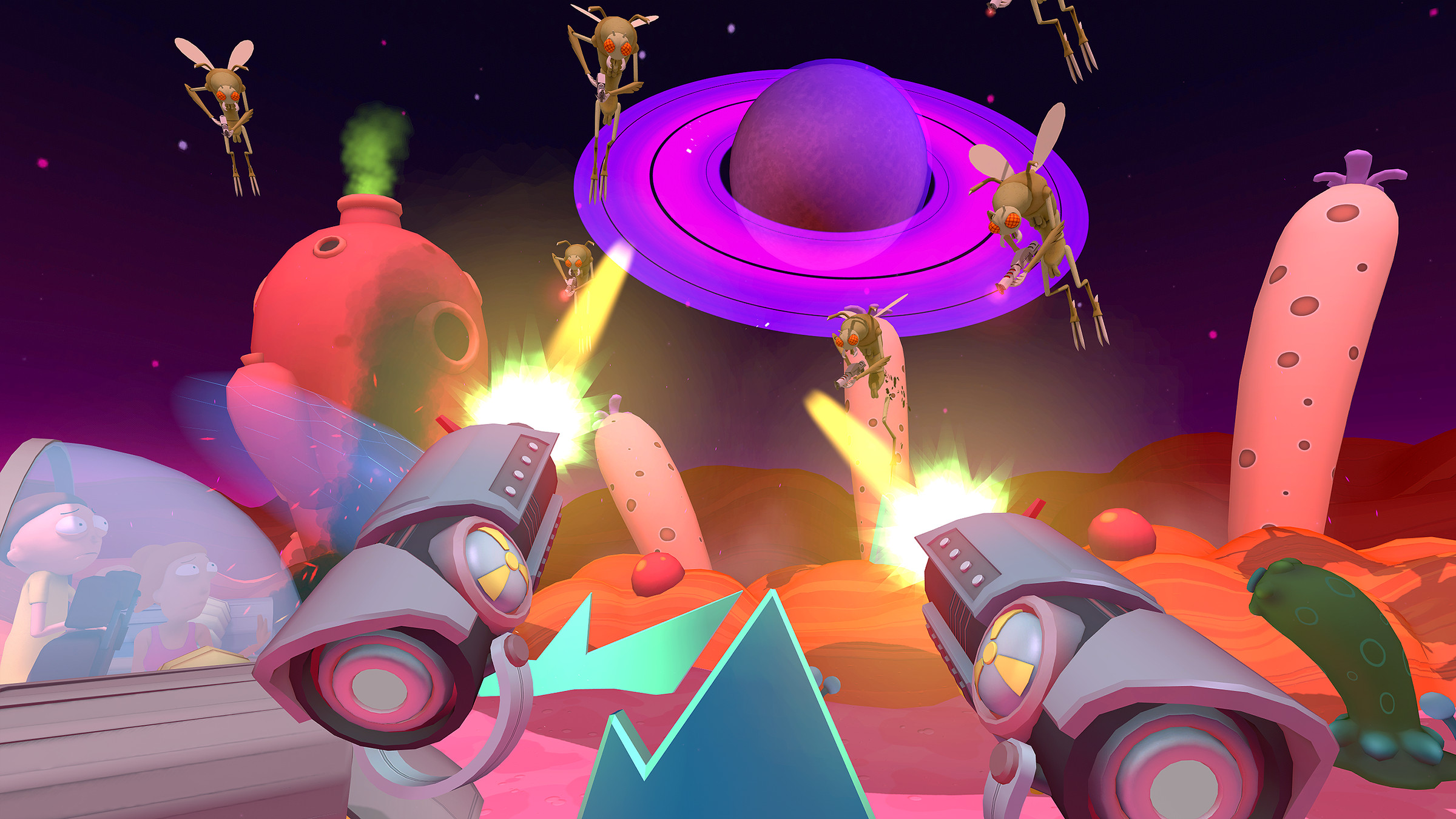 “Shooting bugs on another planet” is one of several minigames that you can come back to after finishing the game to try and get a high score.