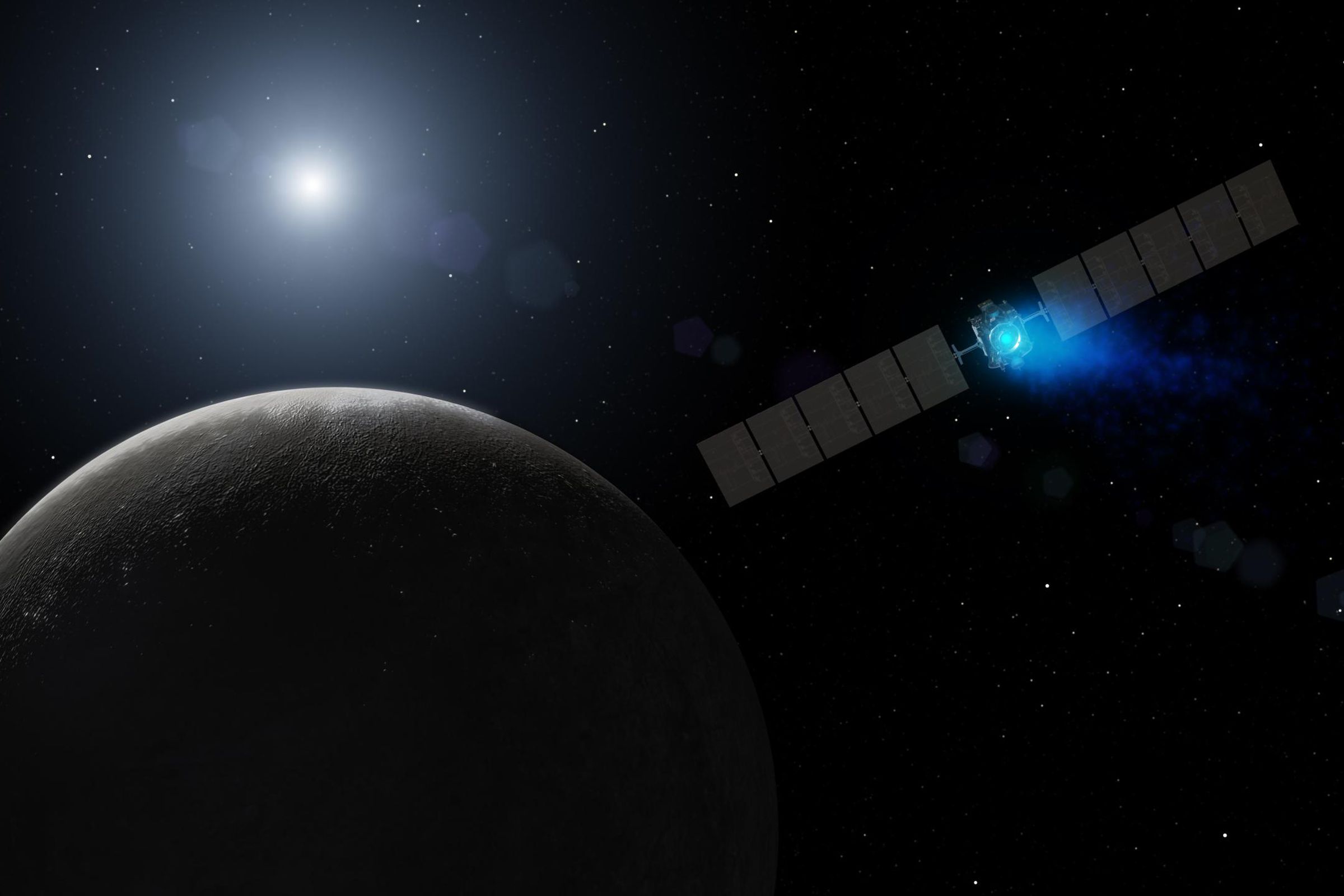 An artistic rendering of Dawn at Ceres