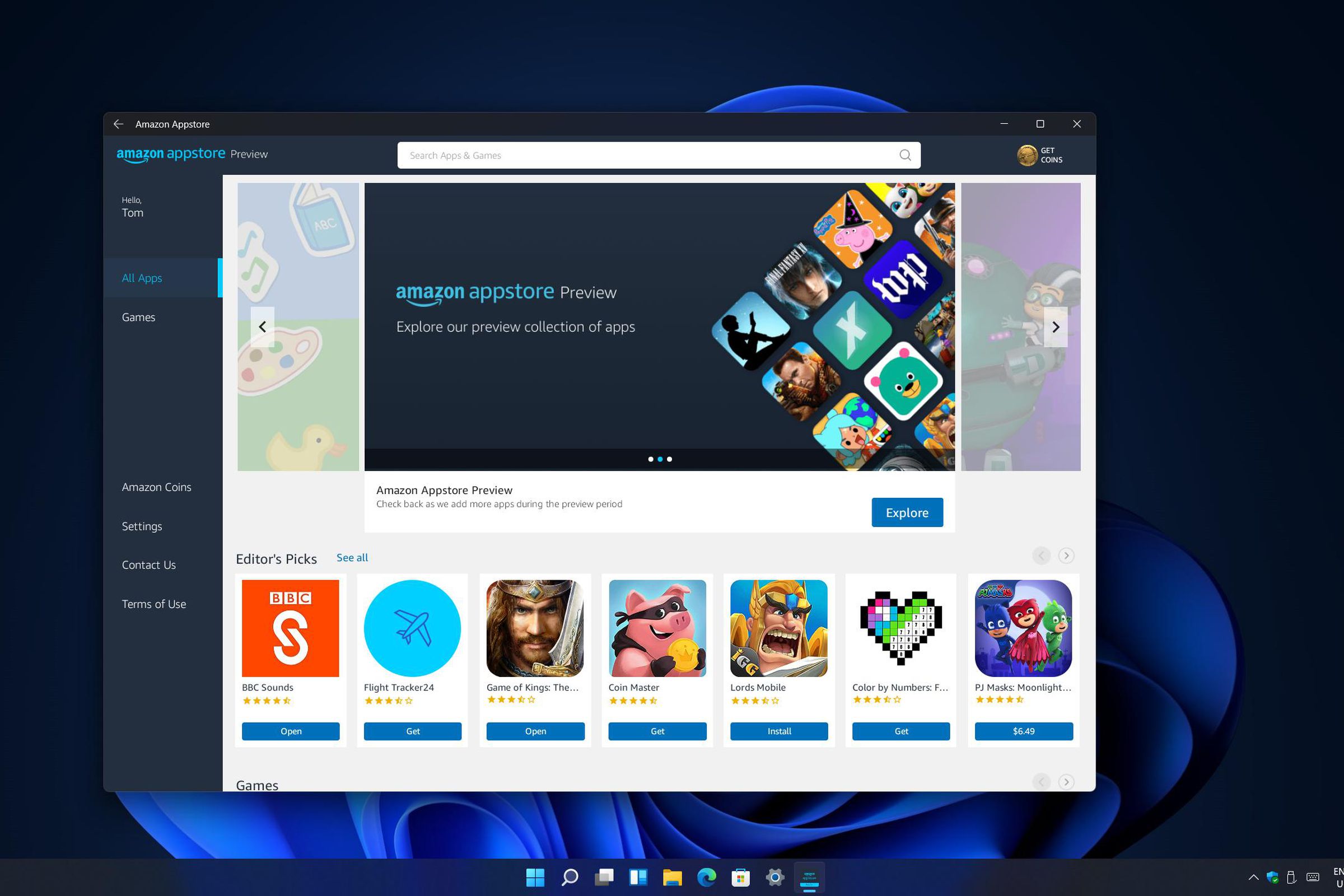 Currently, the only official way to install Android apps on Windows is through Amazon’s store.