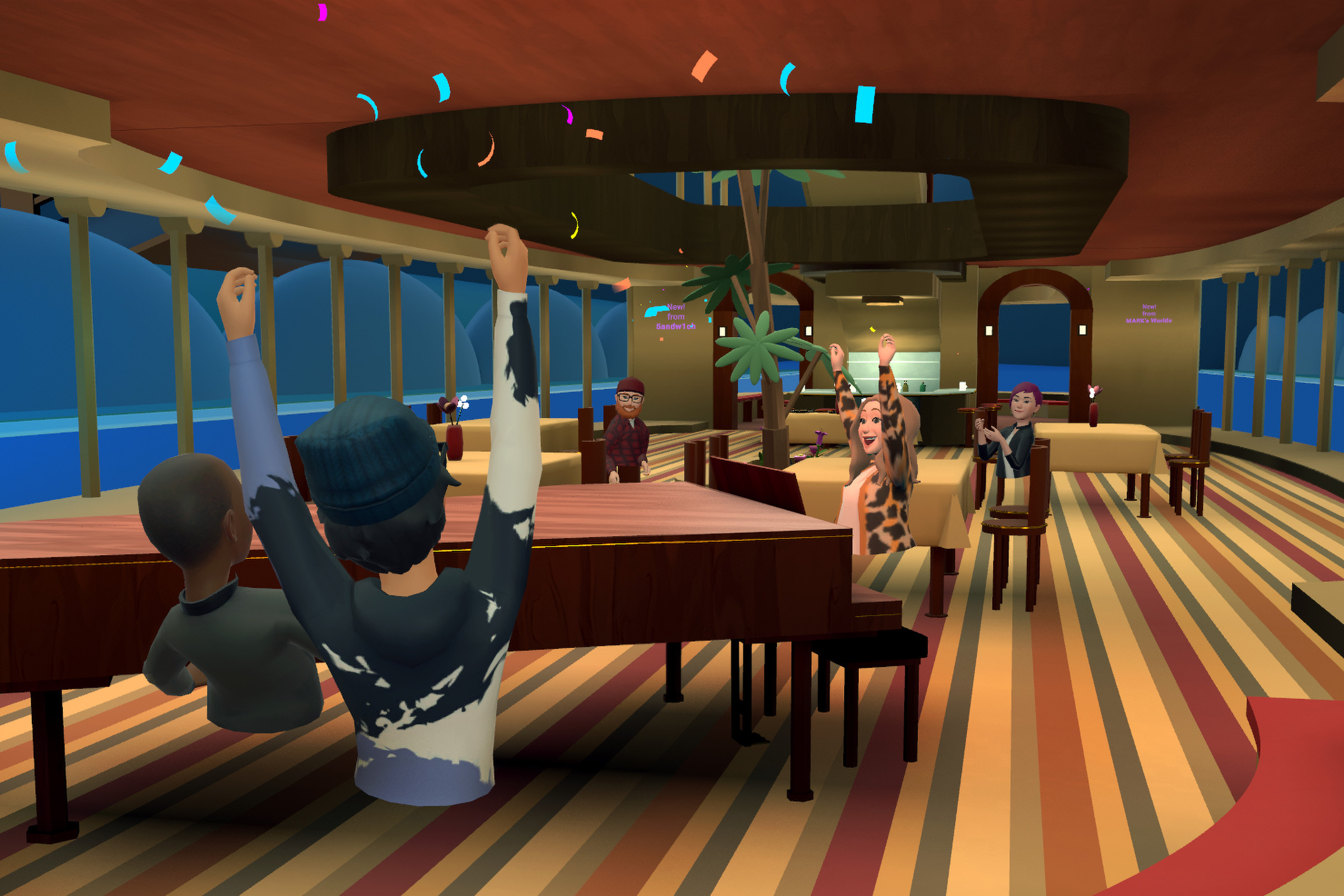 An image showing virtual avatars in a lounge in Horizon Worlds