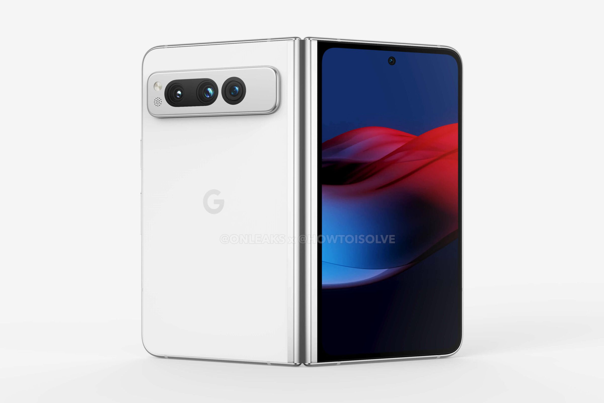 A render of Google’s rumored Pixel foldable in white.