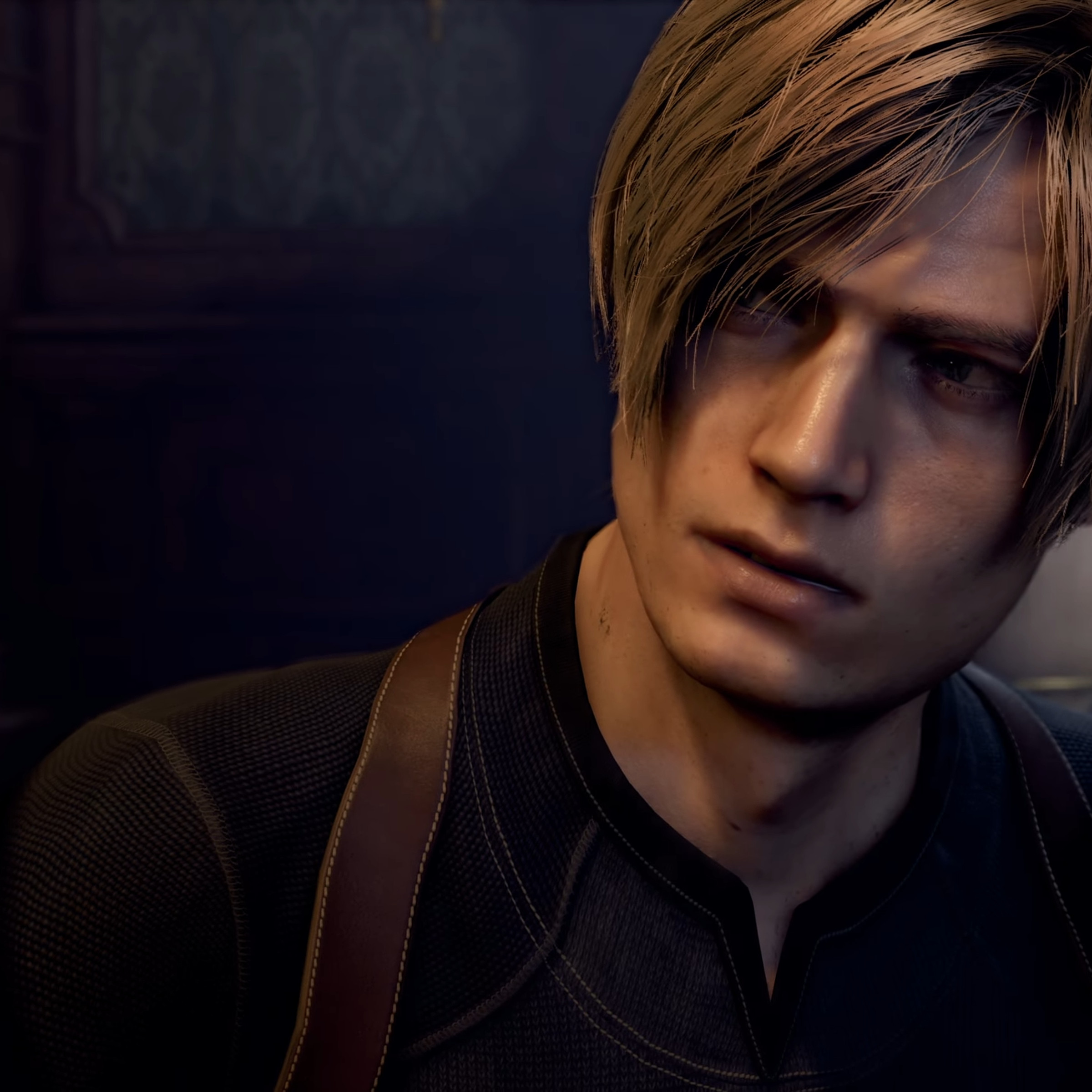A screenshot of Leon Scott Kennedy in the Resident Evil 4 remake.