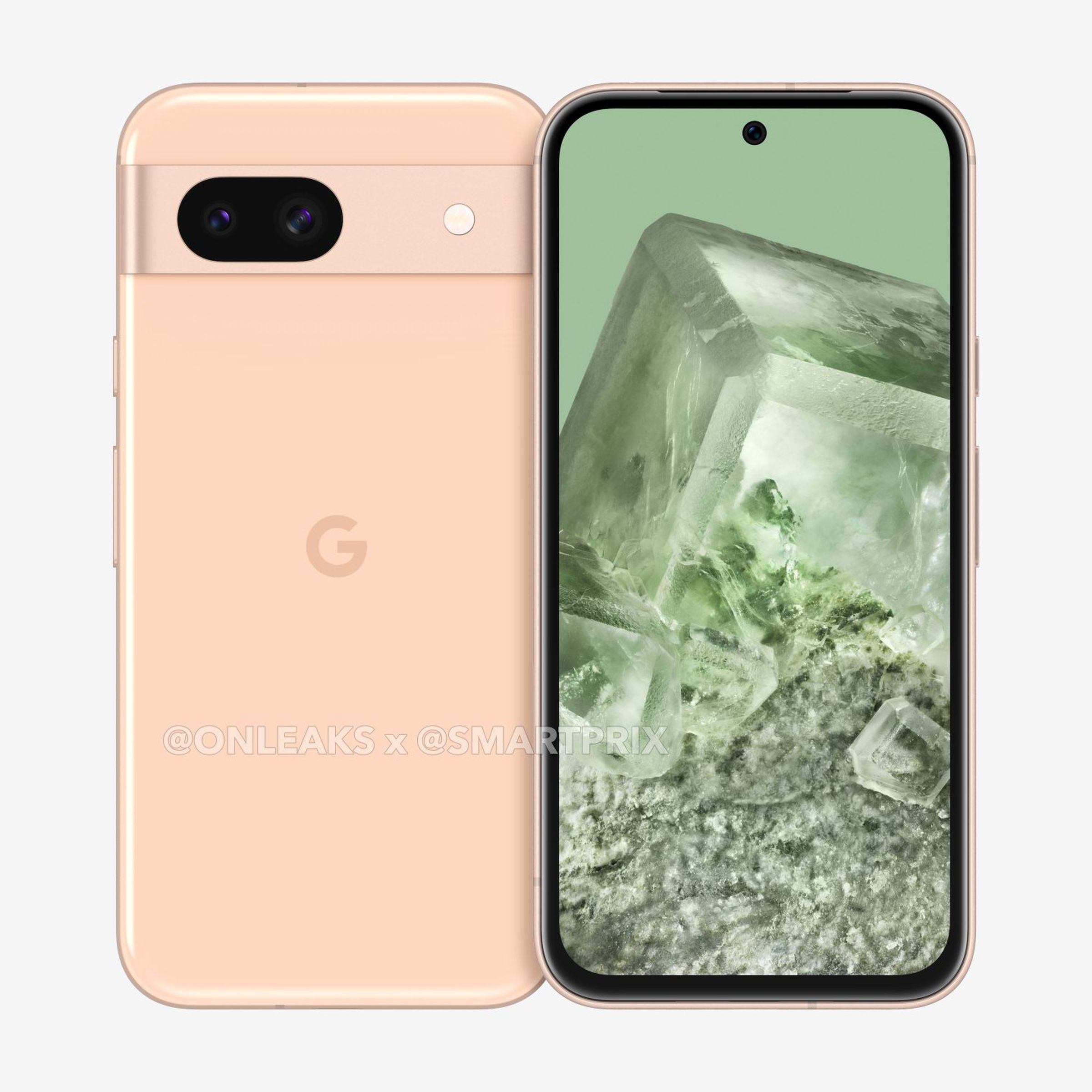 A render, supposedly of the Pixel 8A, front and back.