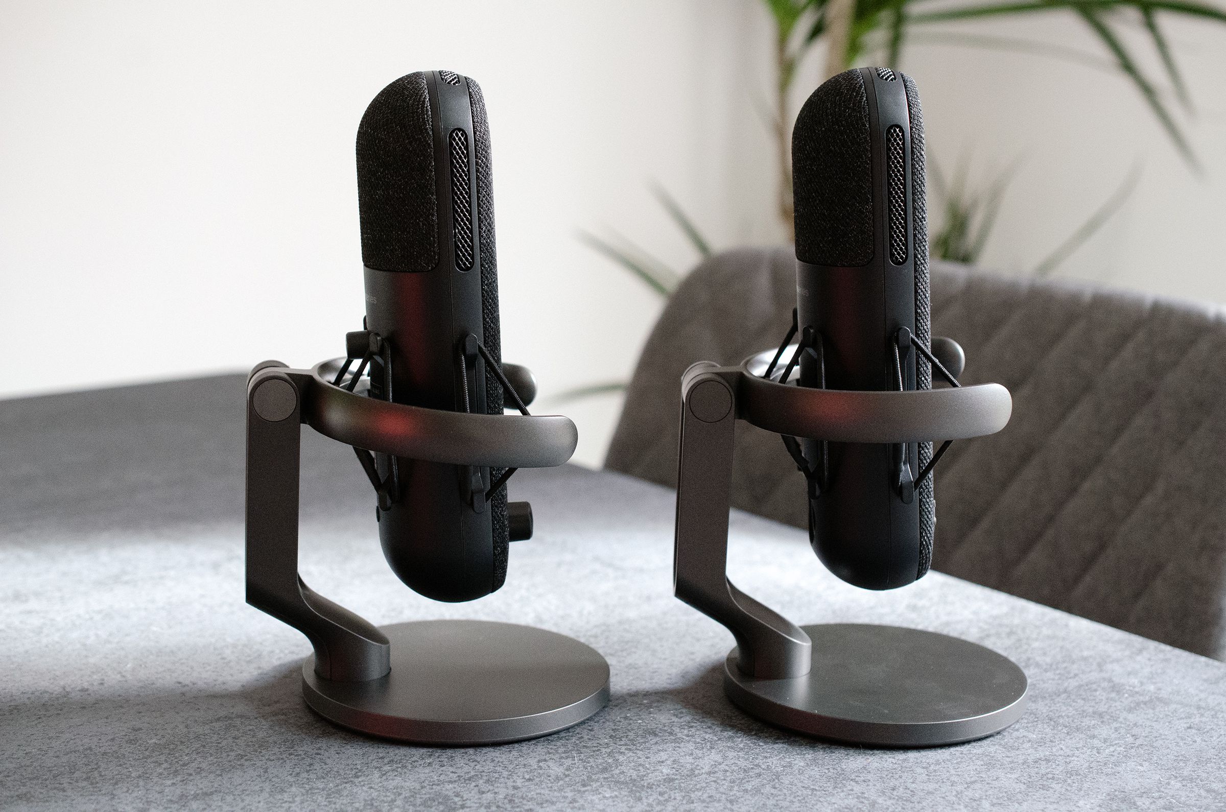 Both Alias microphones come with a sturdy stand.