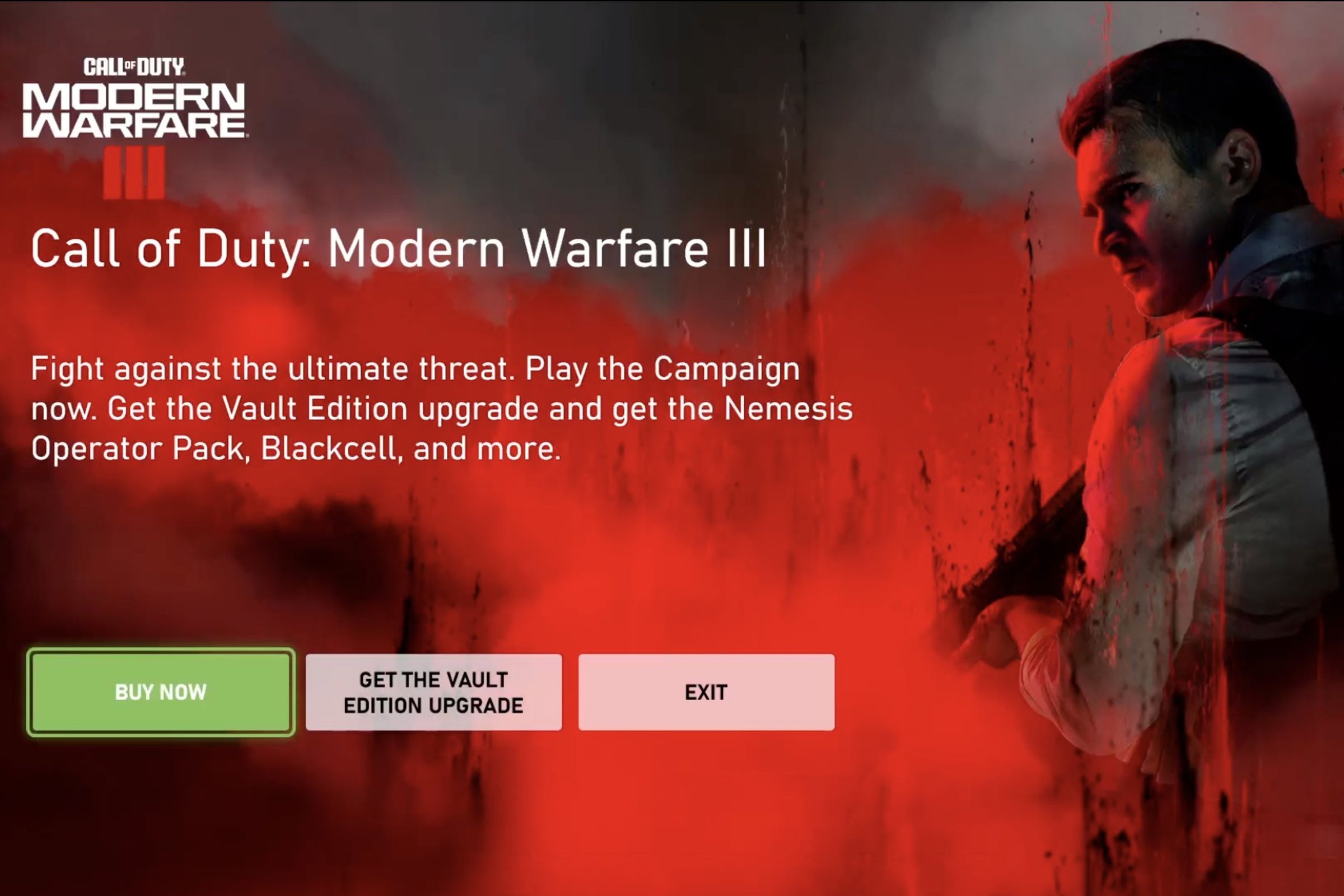 A pop-up ad on Xbox for Call of Duty: Modern Warfare III