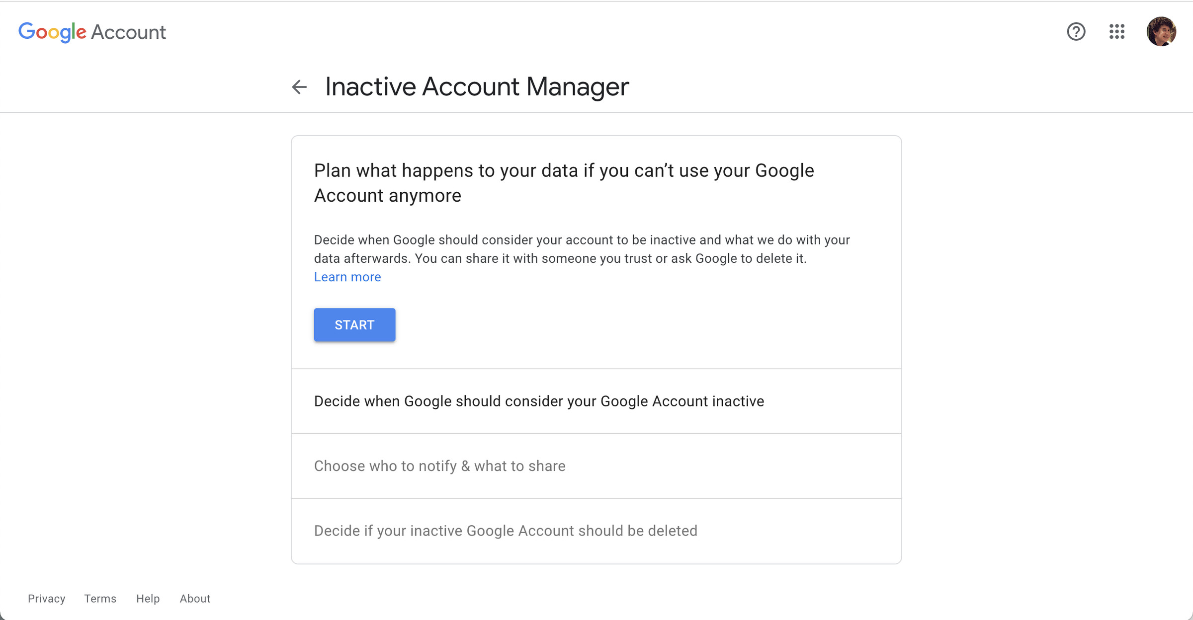 Google’s Inactive Account Manager offers a variety of options for what to do with your data.