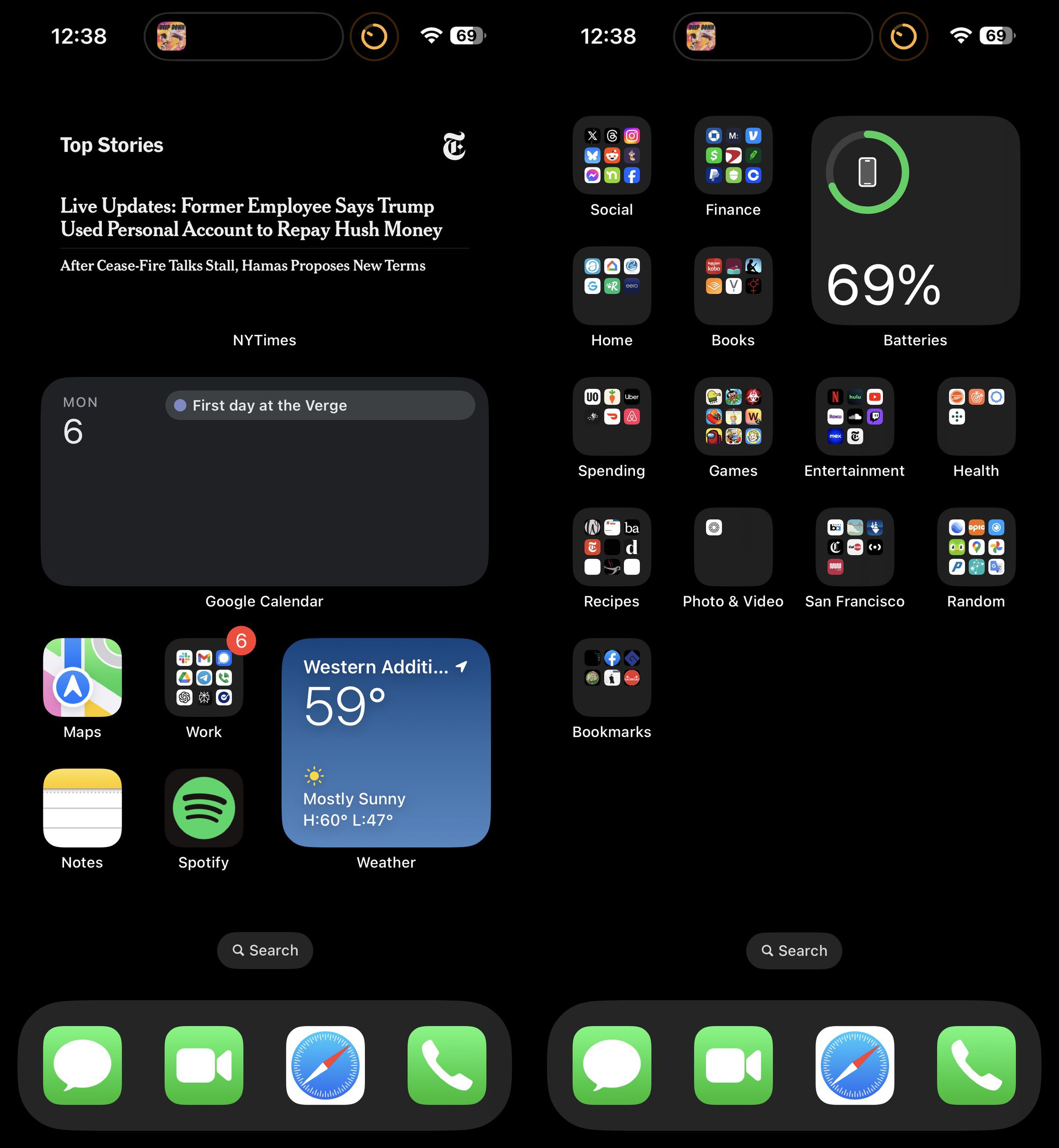 Two screenshots of an iPhone homescreen.