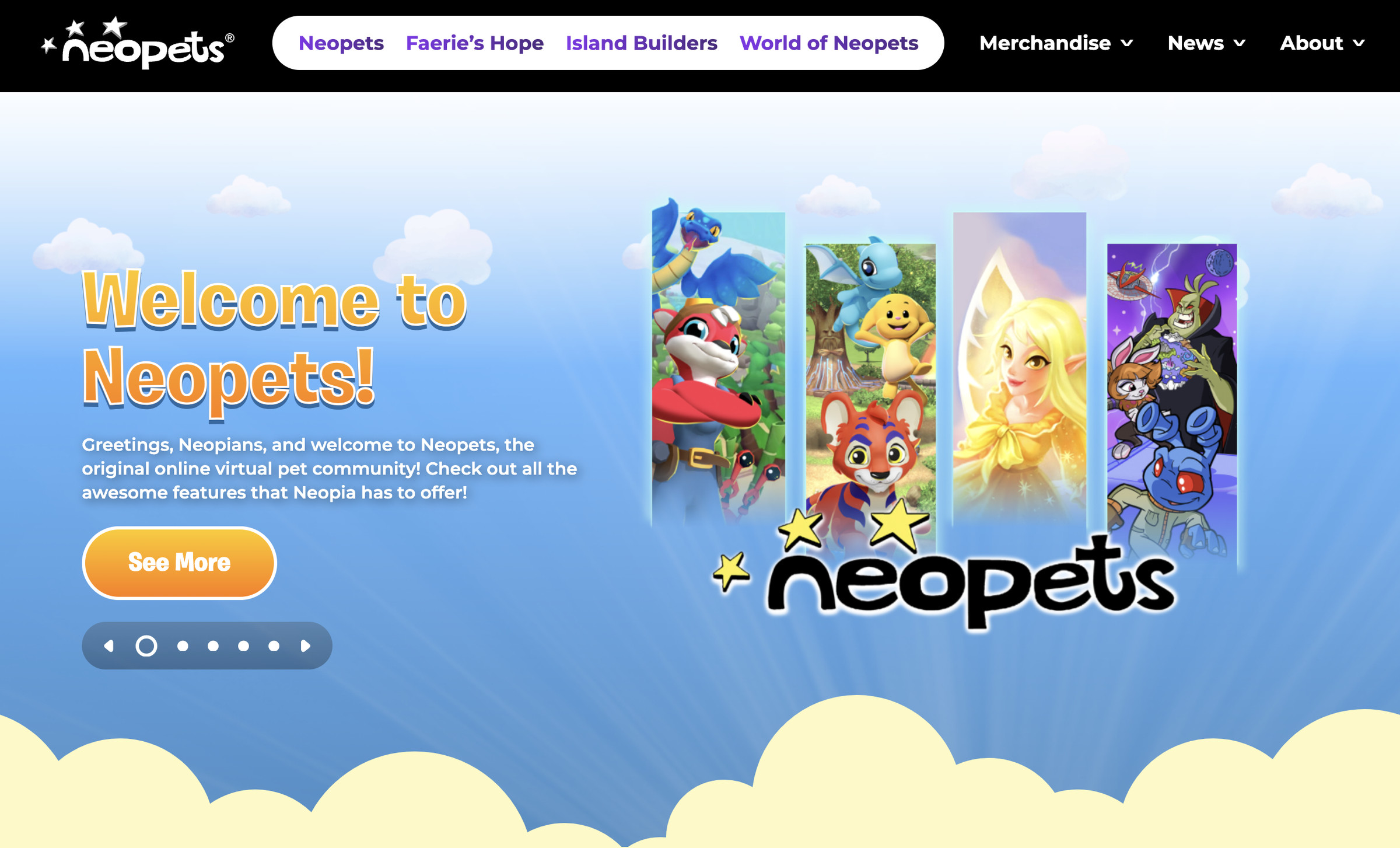The new Neopets homepage.