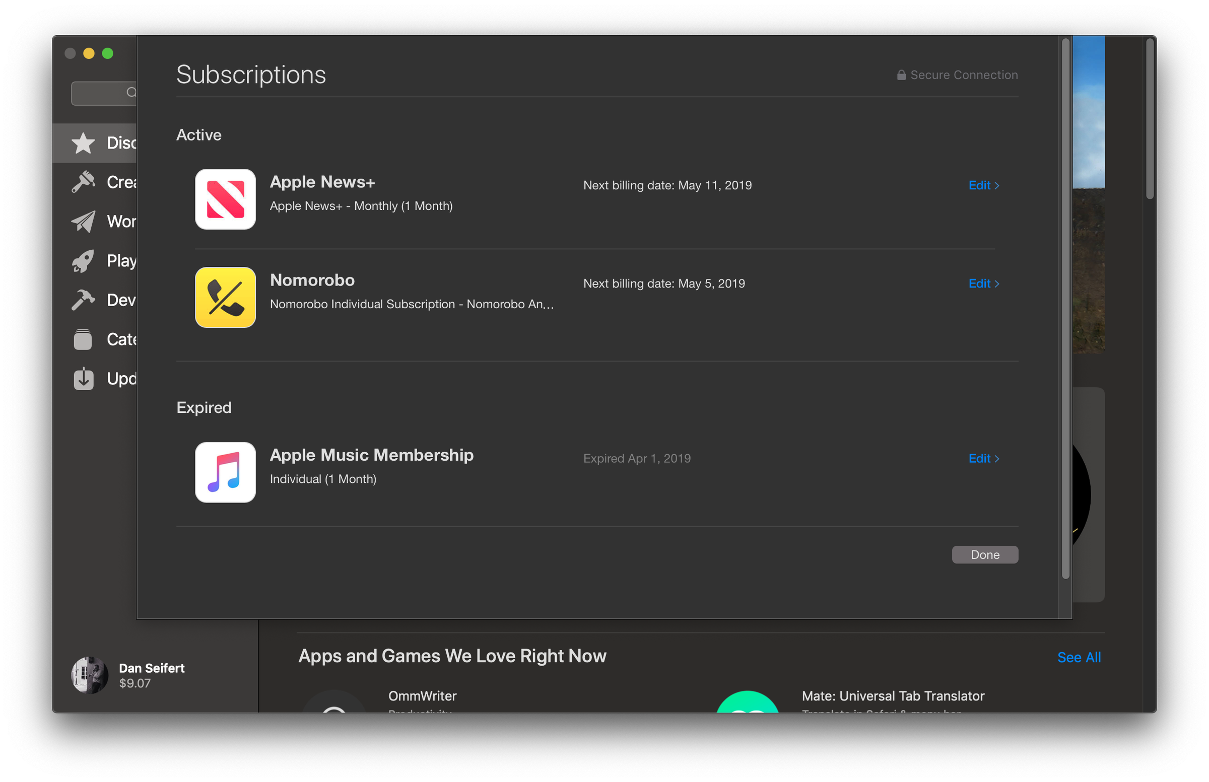 Managing subscriptions on macOS.