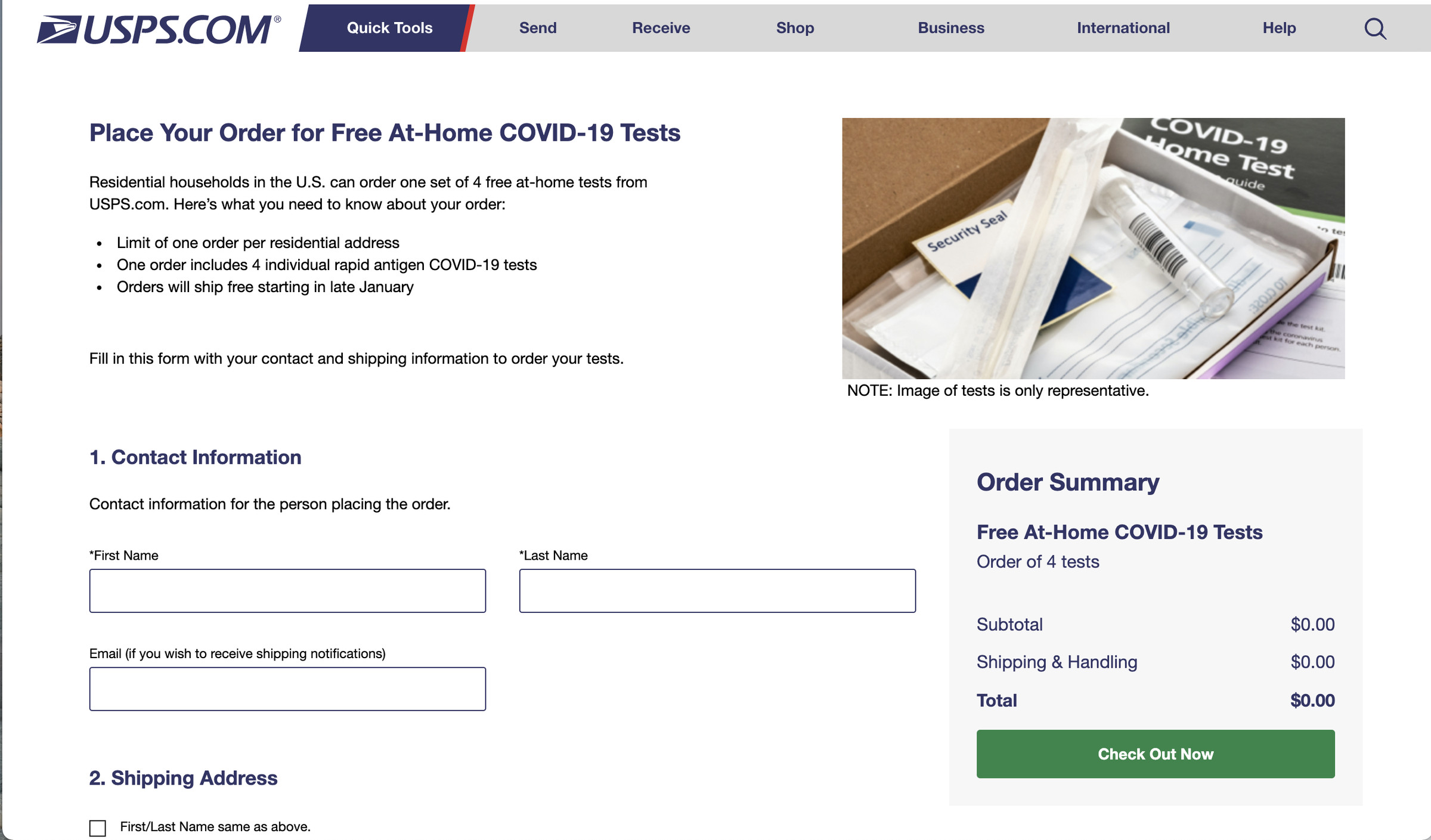The USPS form for ordering free rapid tests is very simple.