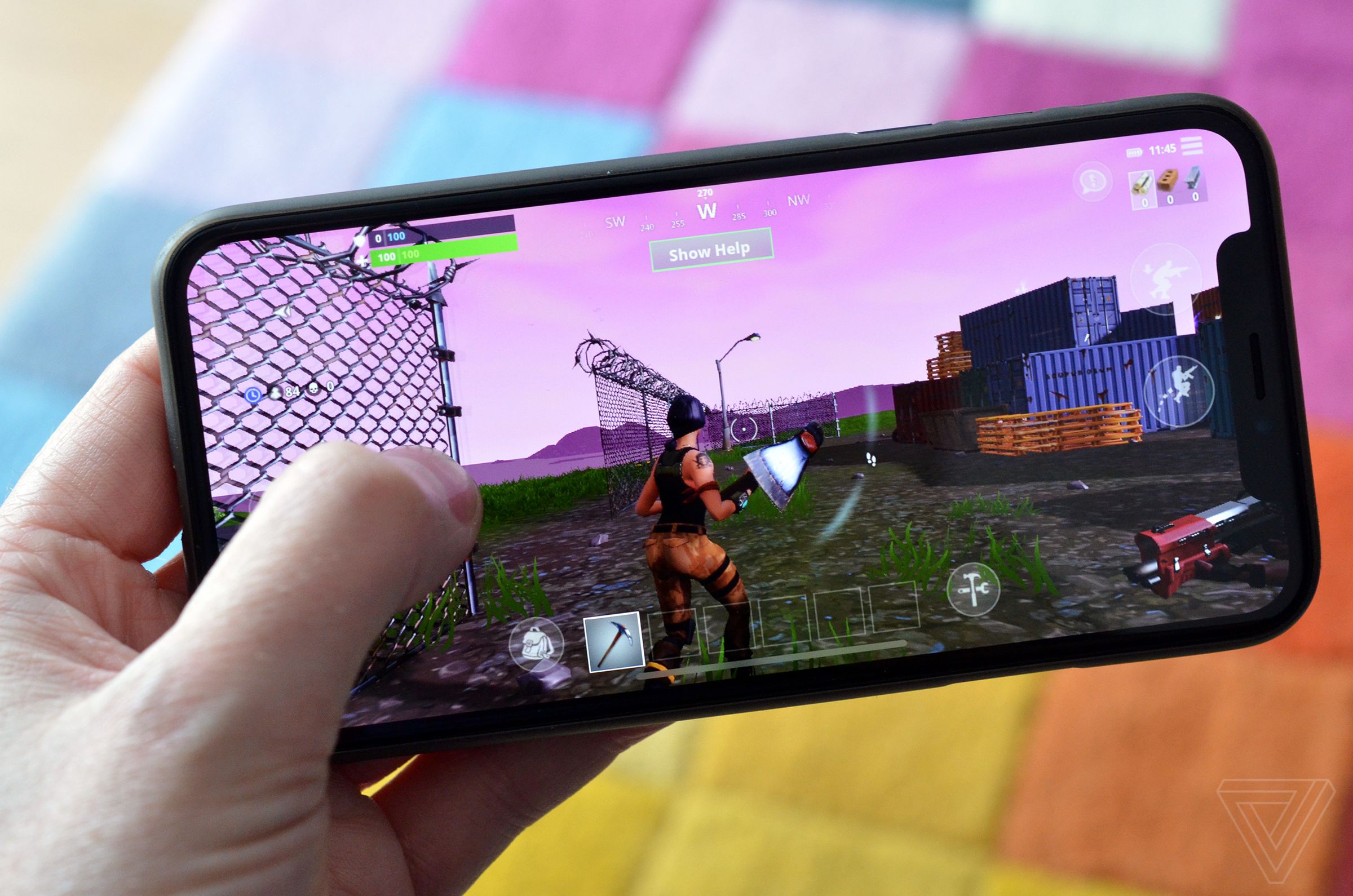 Fortnite running on an iPhone before its removal.