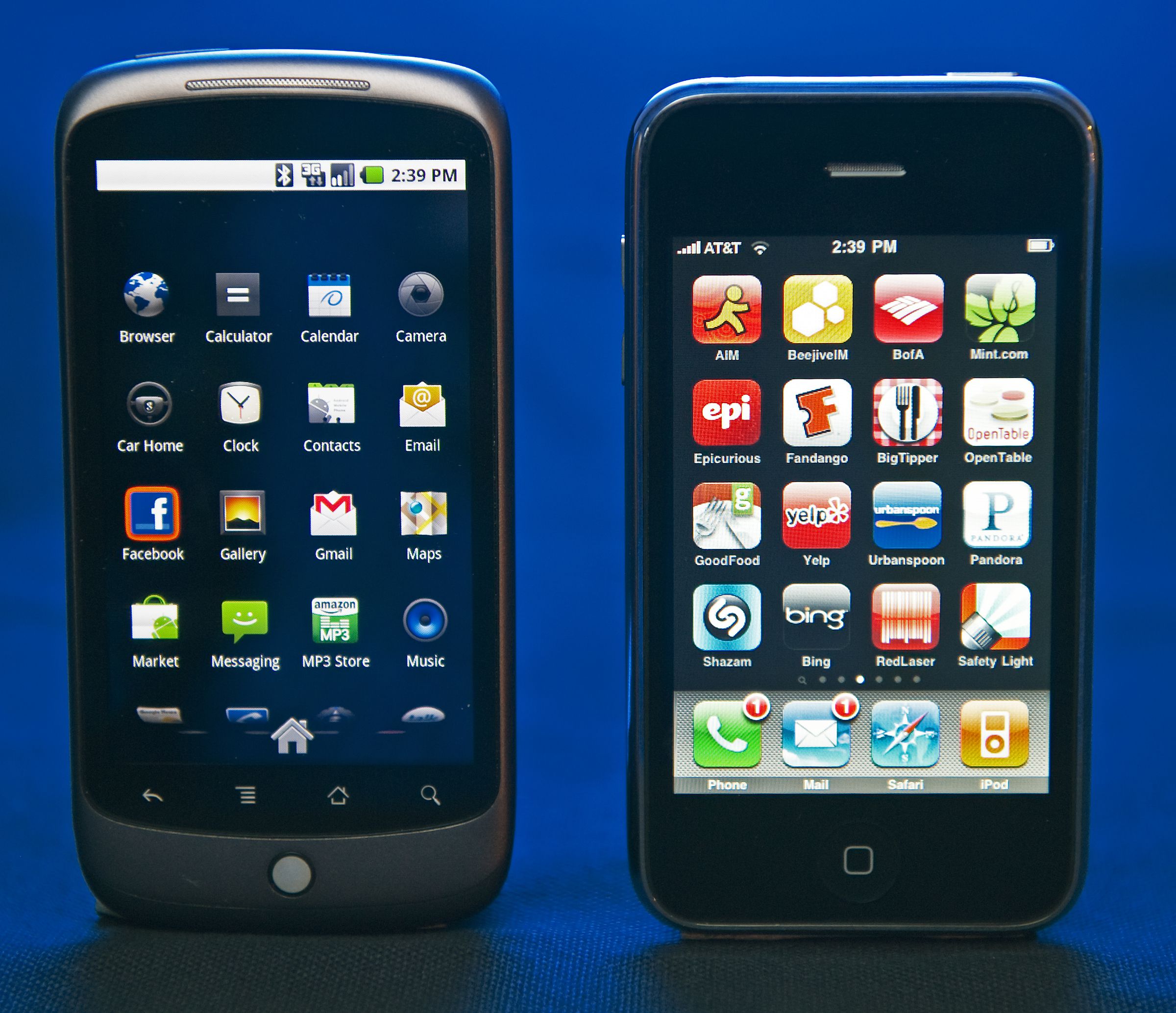 The Google Nexus One(L) smartphone with iPhone