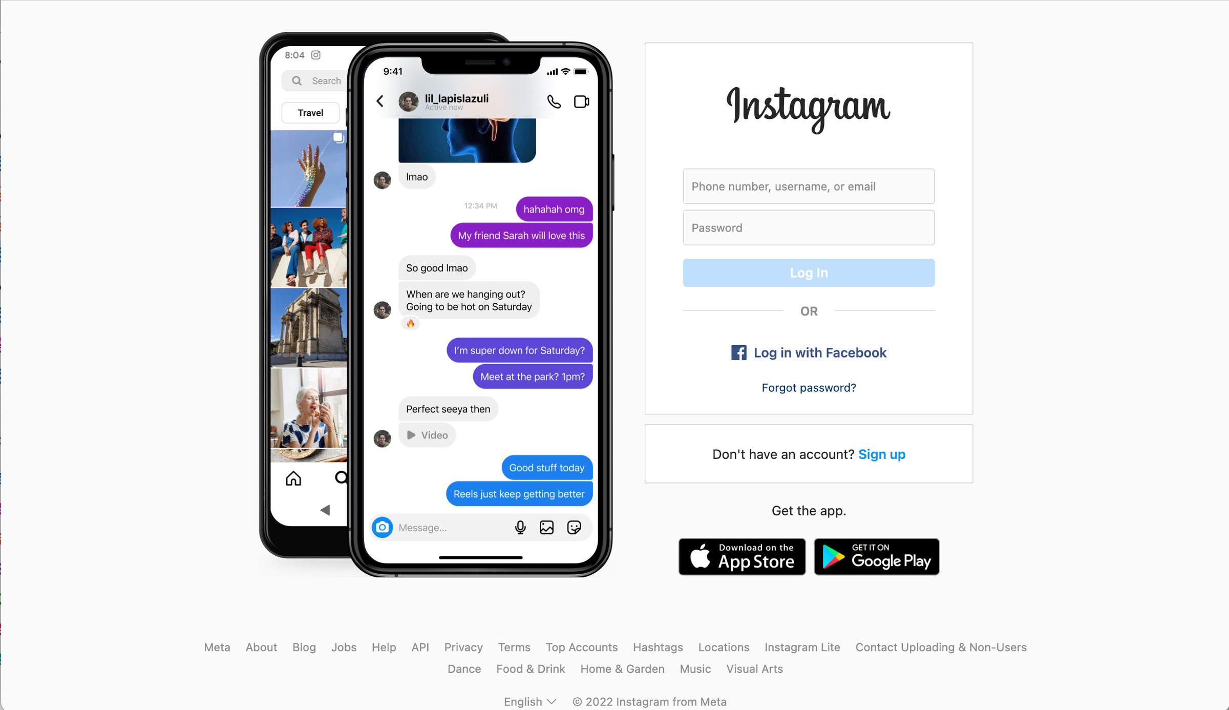 Instagram log-in page
