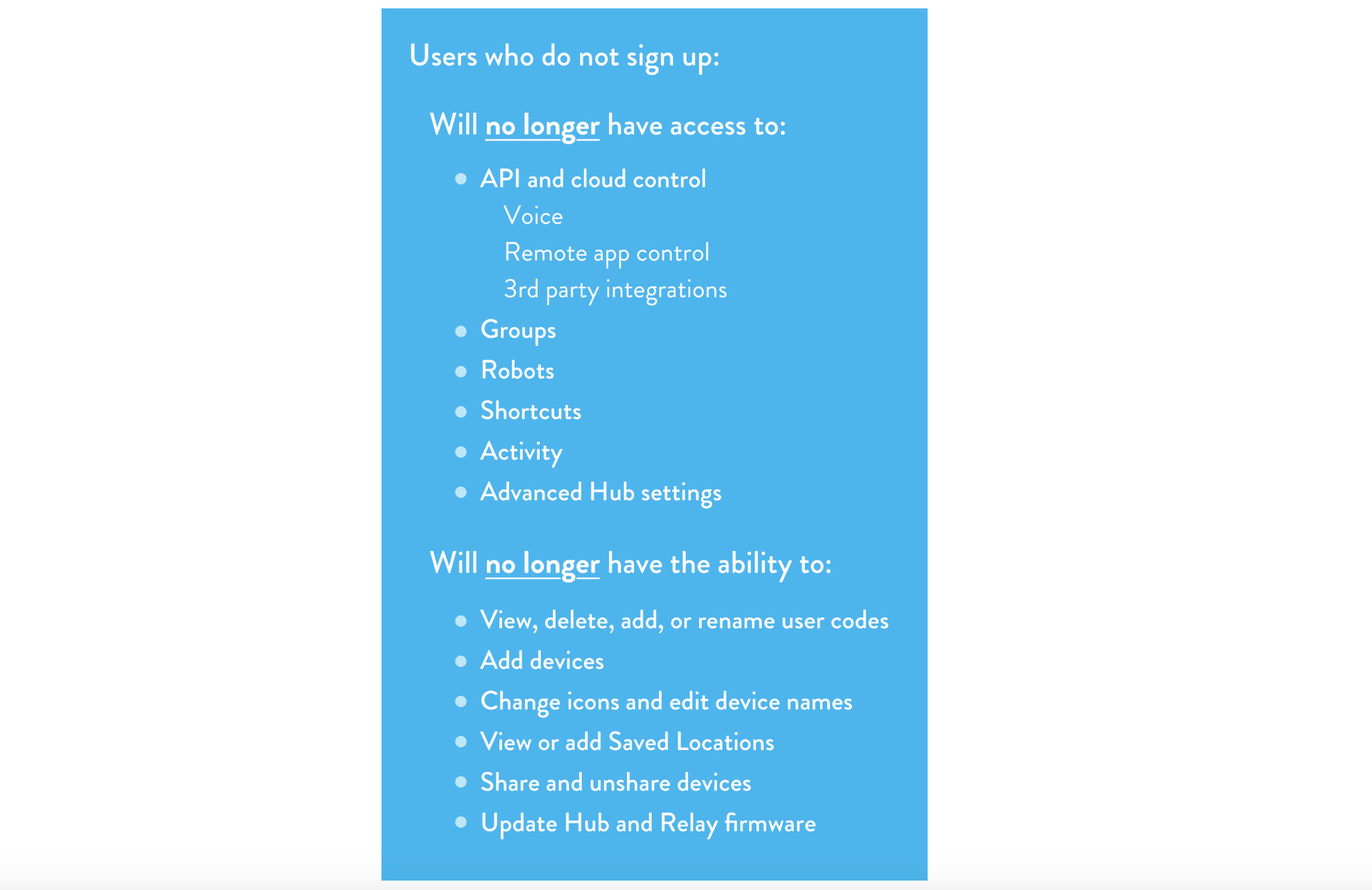 The full list of features that will require a Wink subscription to access.