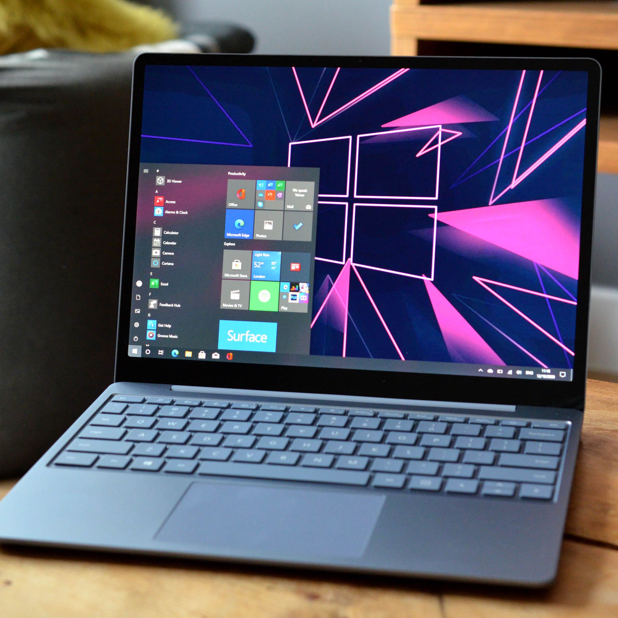 The Surface Laptop Go angled slightly to the left.