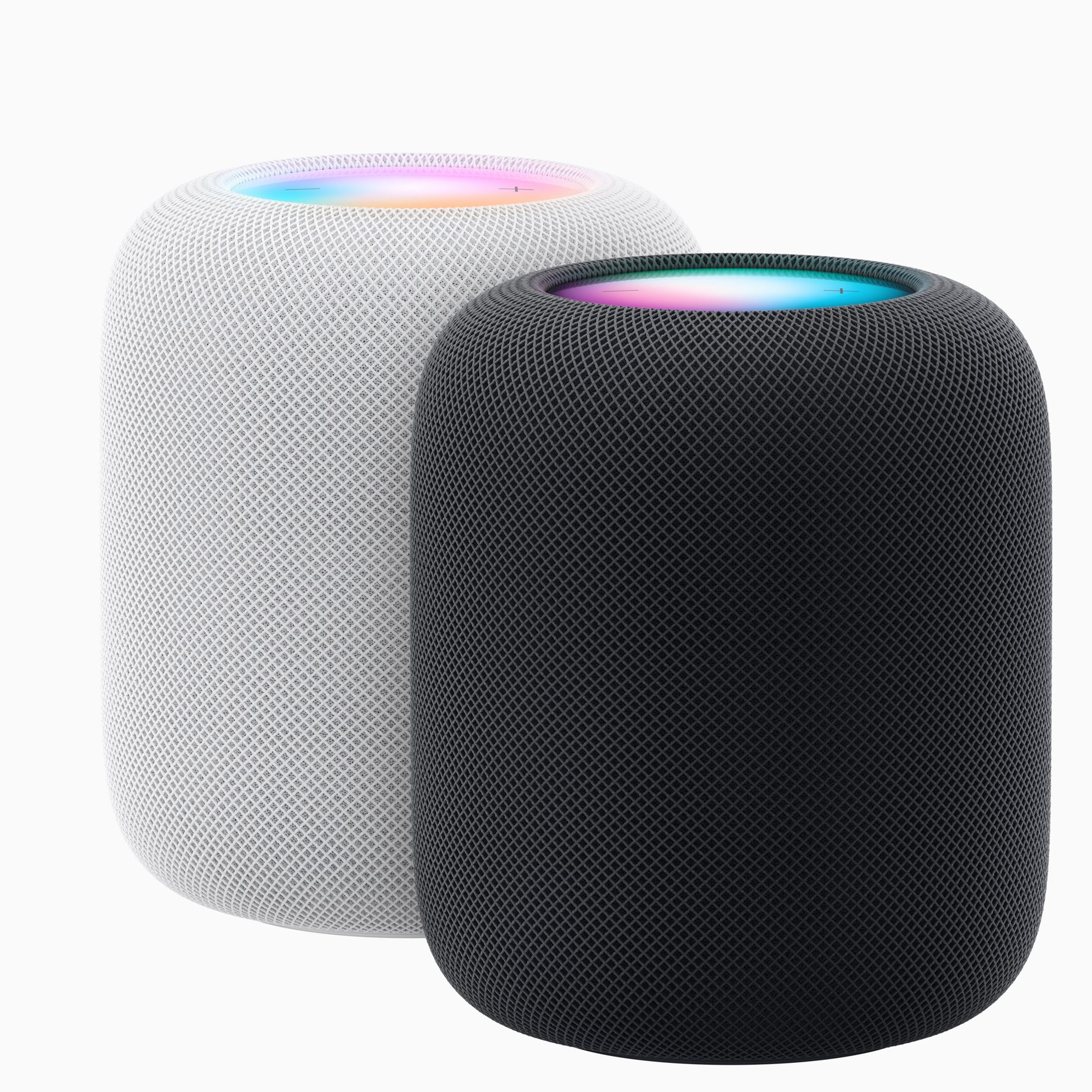 Two HomePods side by side.