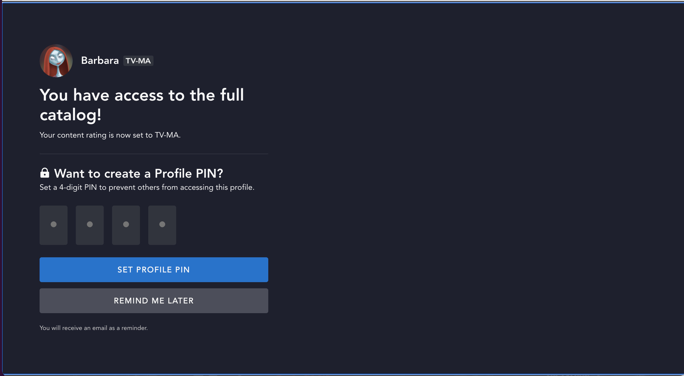 You can enter a PIN to protect your profile.