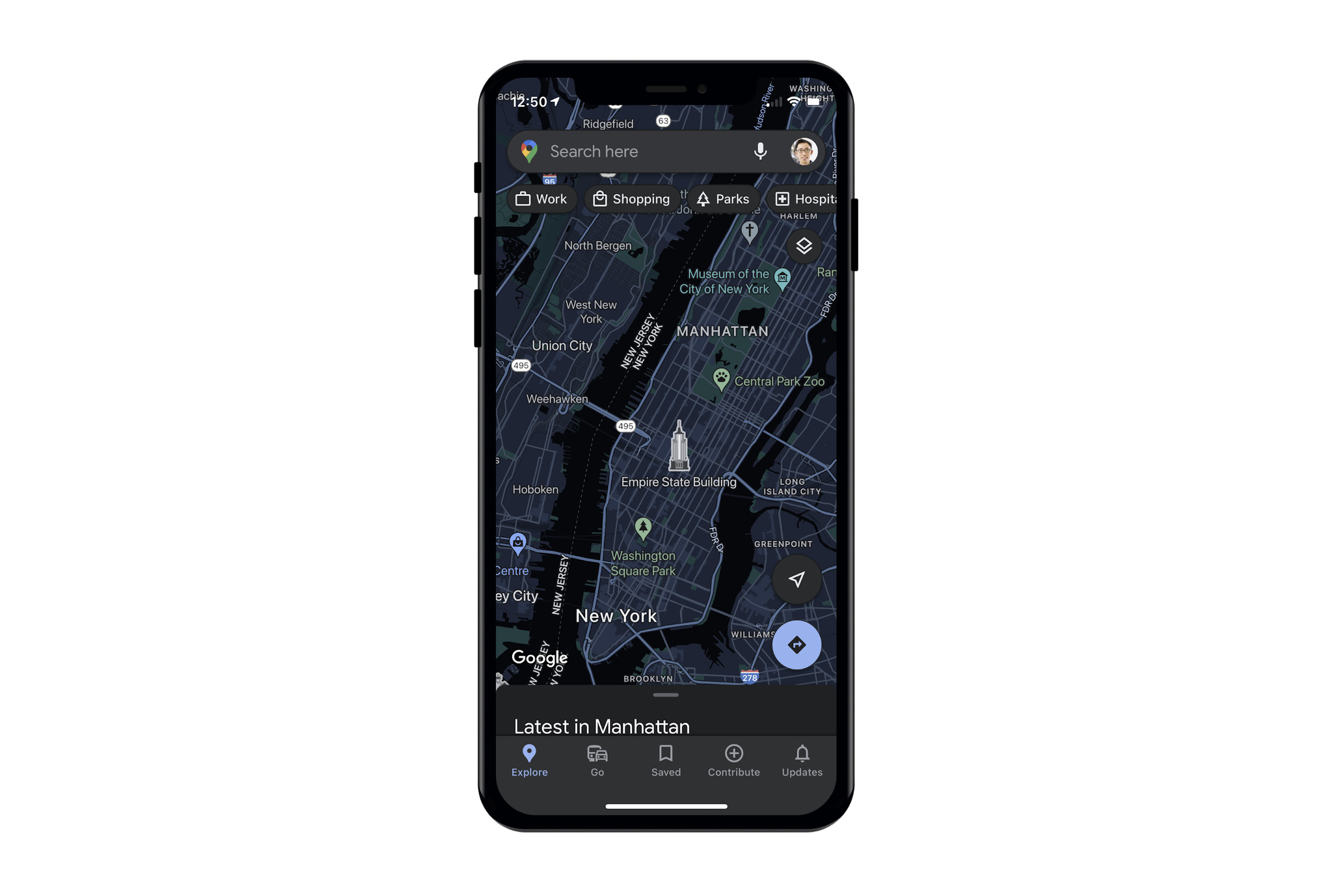 Google Maps’ dark mode on iOS.