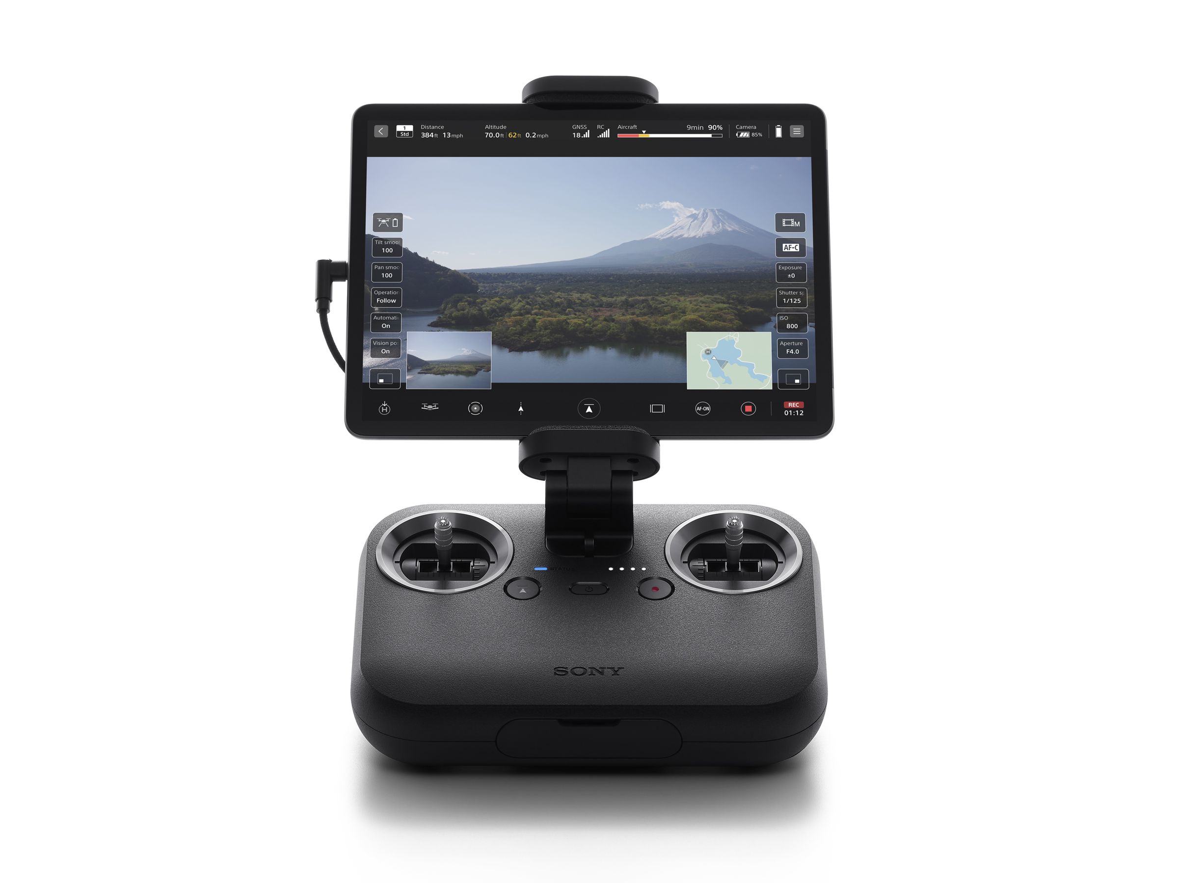 The controller with an iPad running Airpeak Flight.