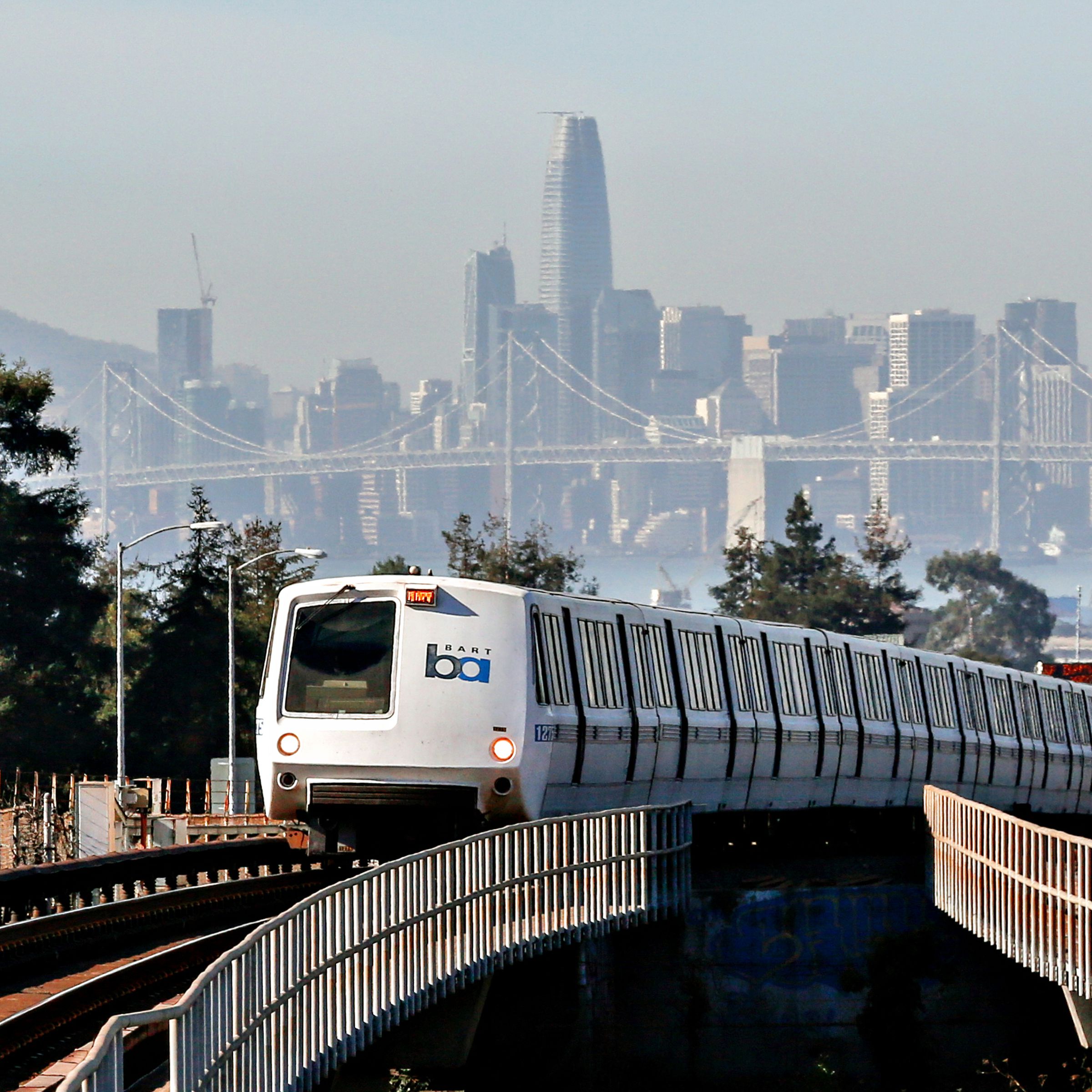 A train approaches MacArthur BART Station on Friday, November 2, 2018 in Oakland, Calif.