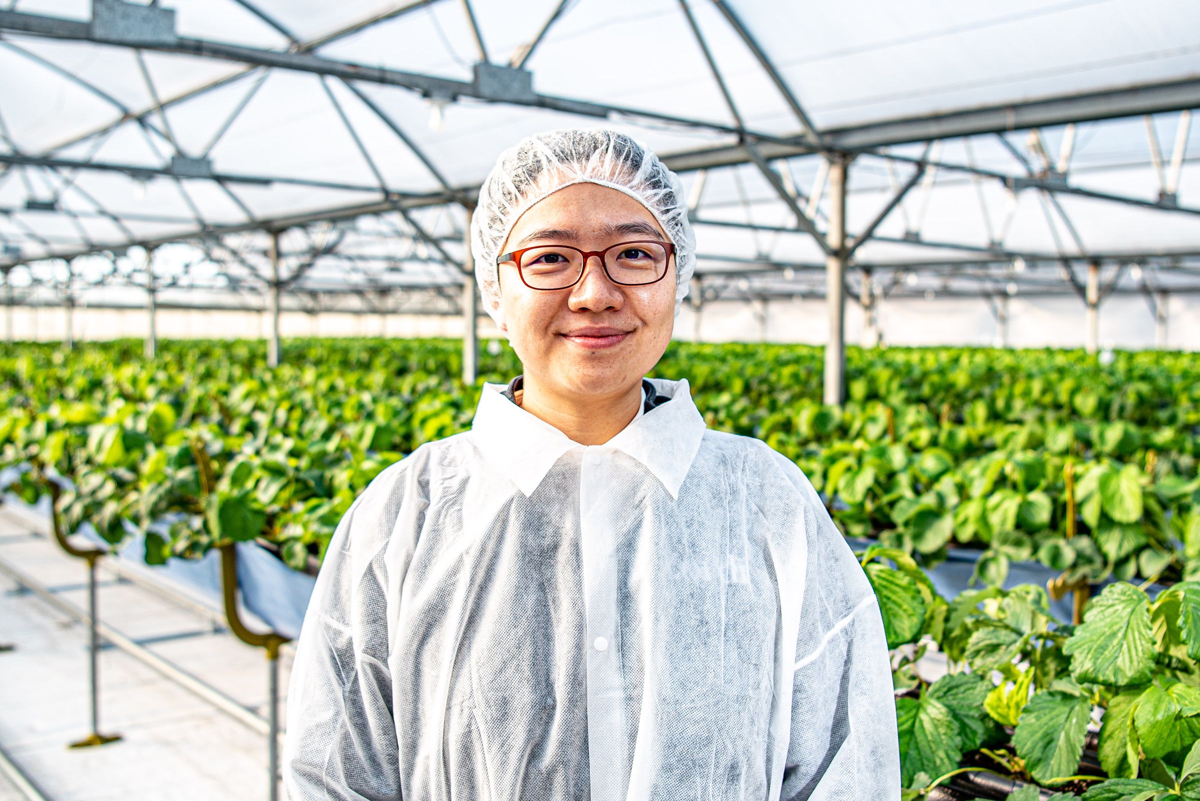 Robotics expert Gilwoo Lee, a founder and CEO of Zordi, poses for a portrait in one of Zordi’s greenhouses in Vineland, New Jersey, on November 6th, 2023. 