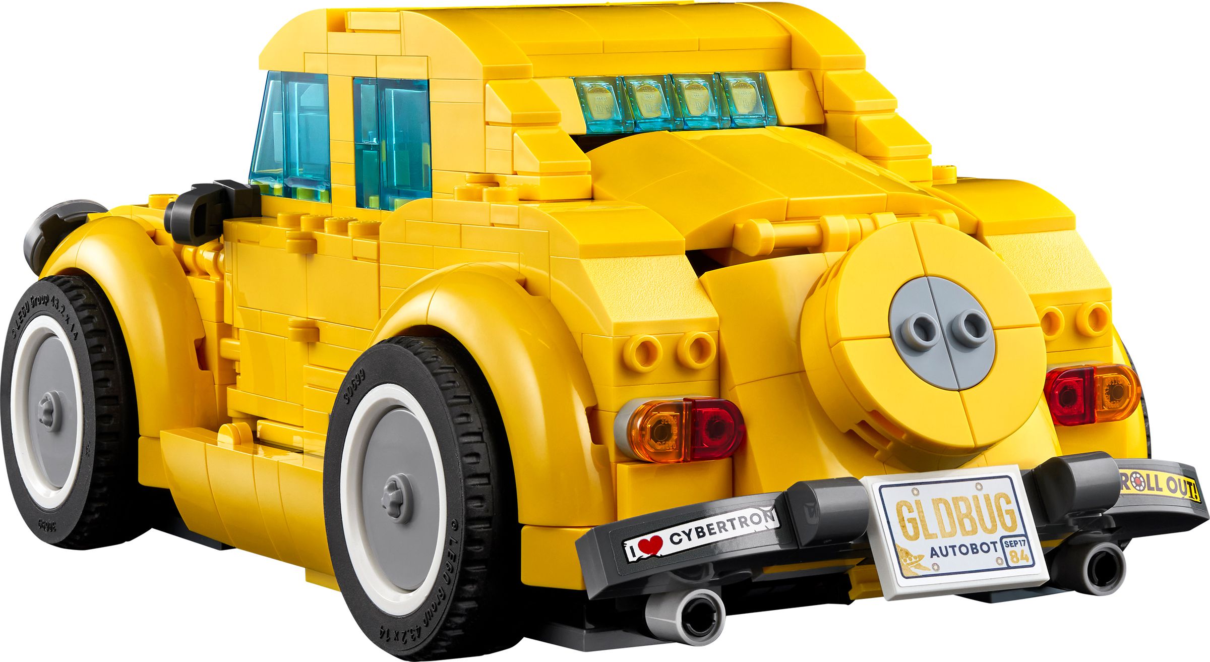 A look at the rear bumper of the Lego Bumblebee model in vehicle mode.