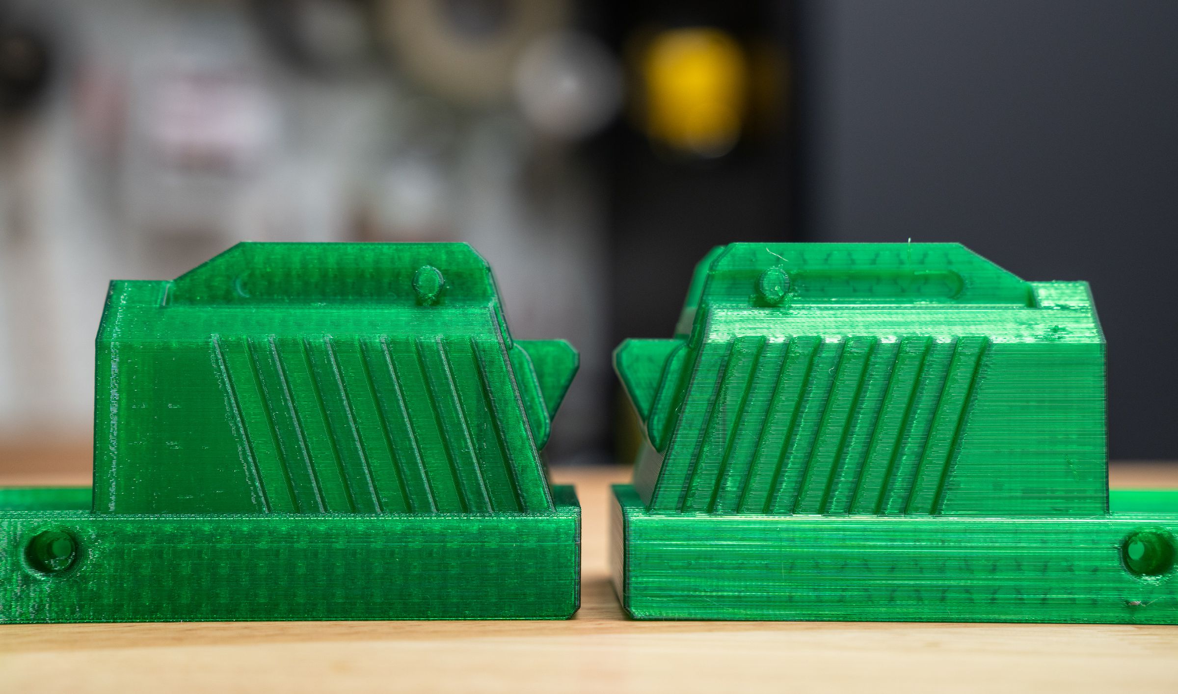 I had a easier time making transparent green PETG appear transparent on the Bambu (left).