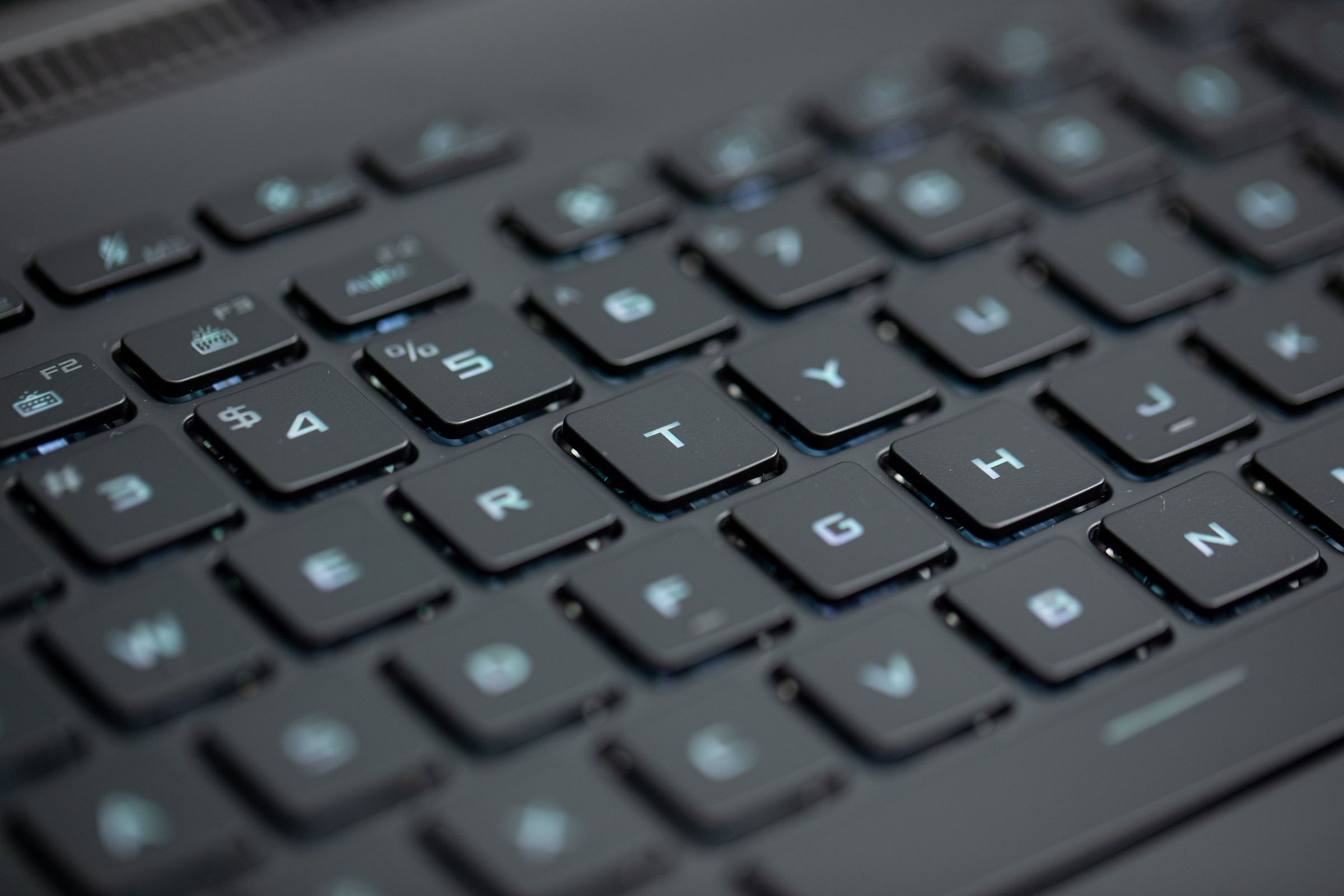 The Asus ROG Strix Scar X3D keyboard up close.