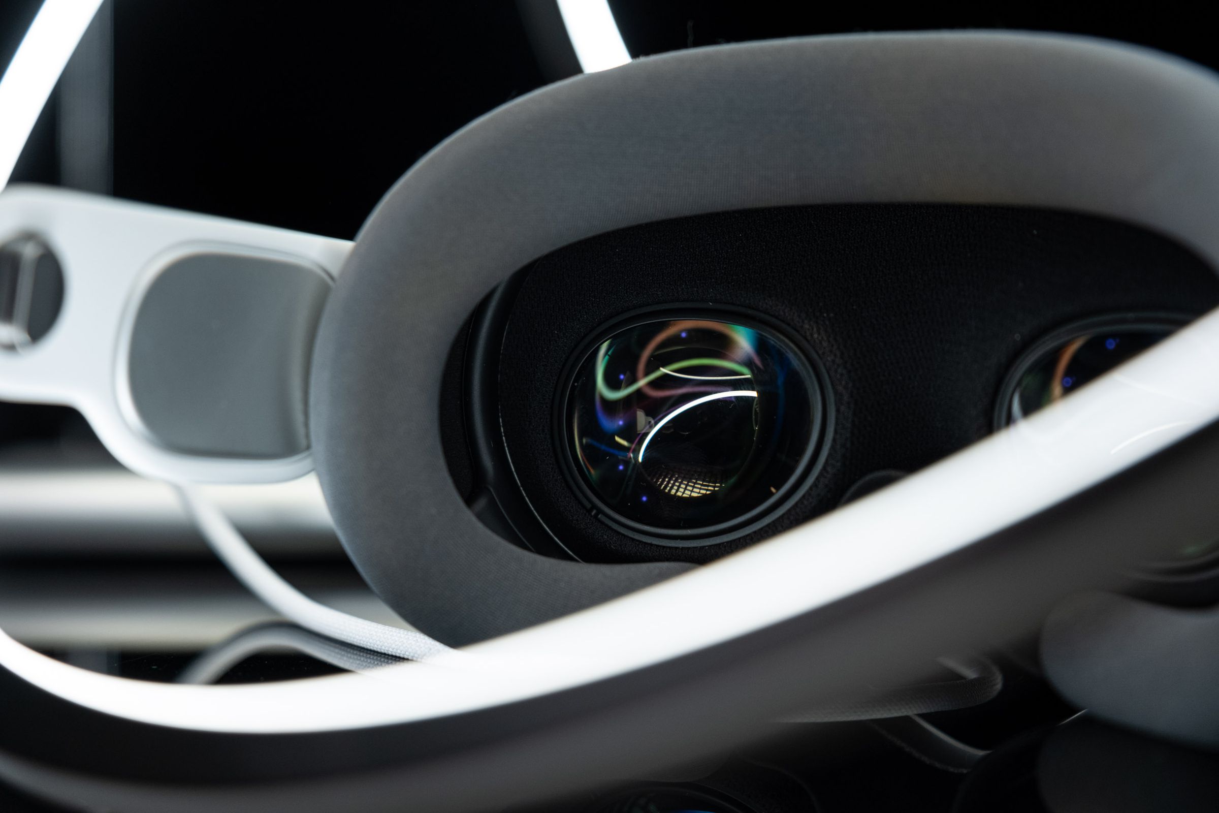 A photo of the inside of the Vision Pro, showing the lenses of the display.