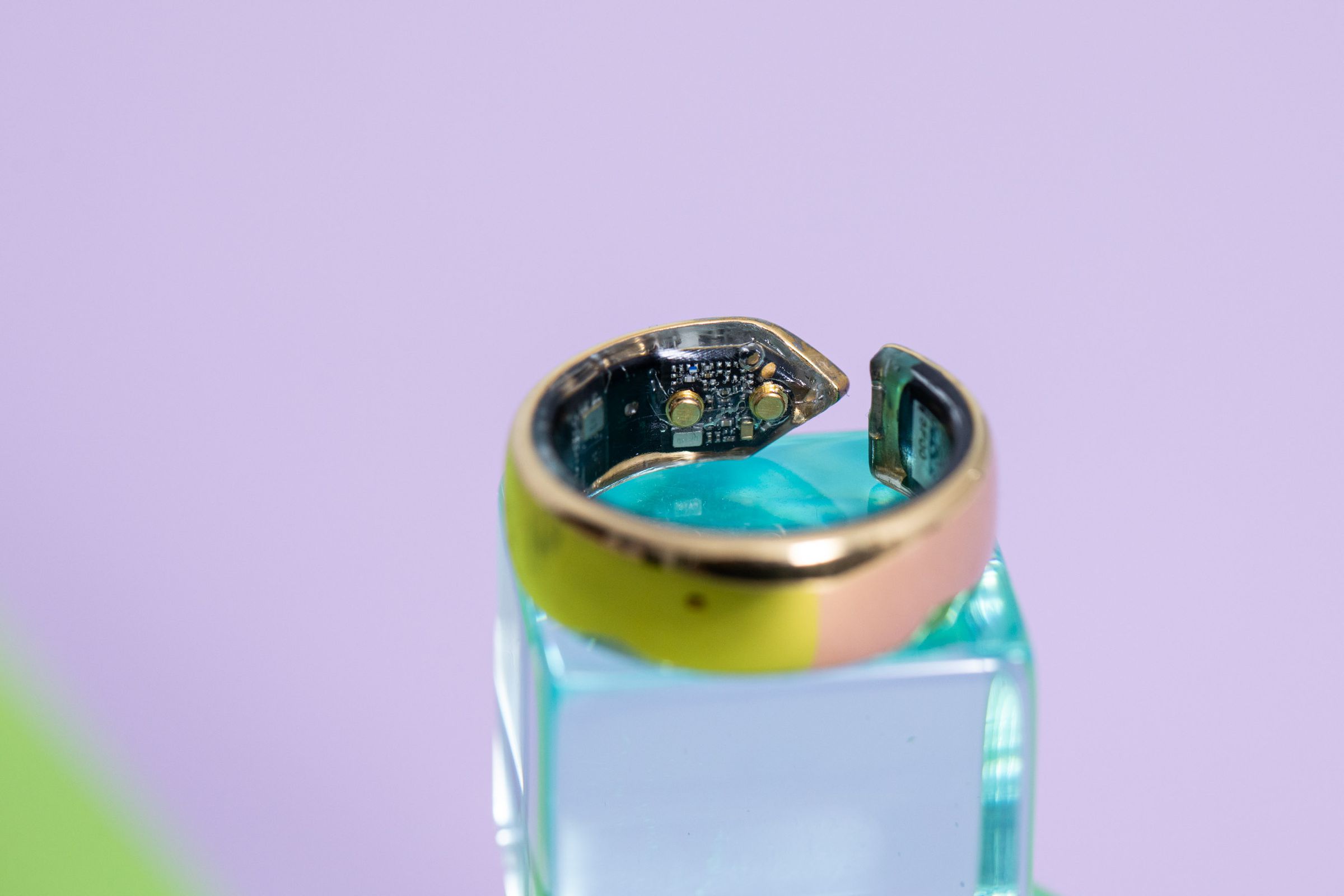 Close up of the Evie Ring that shows some of its sensors.