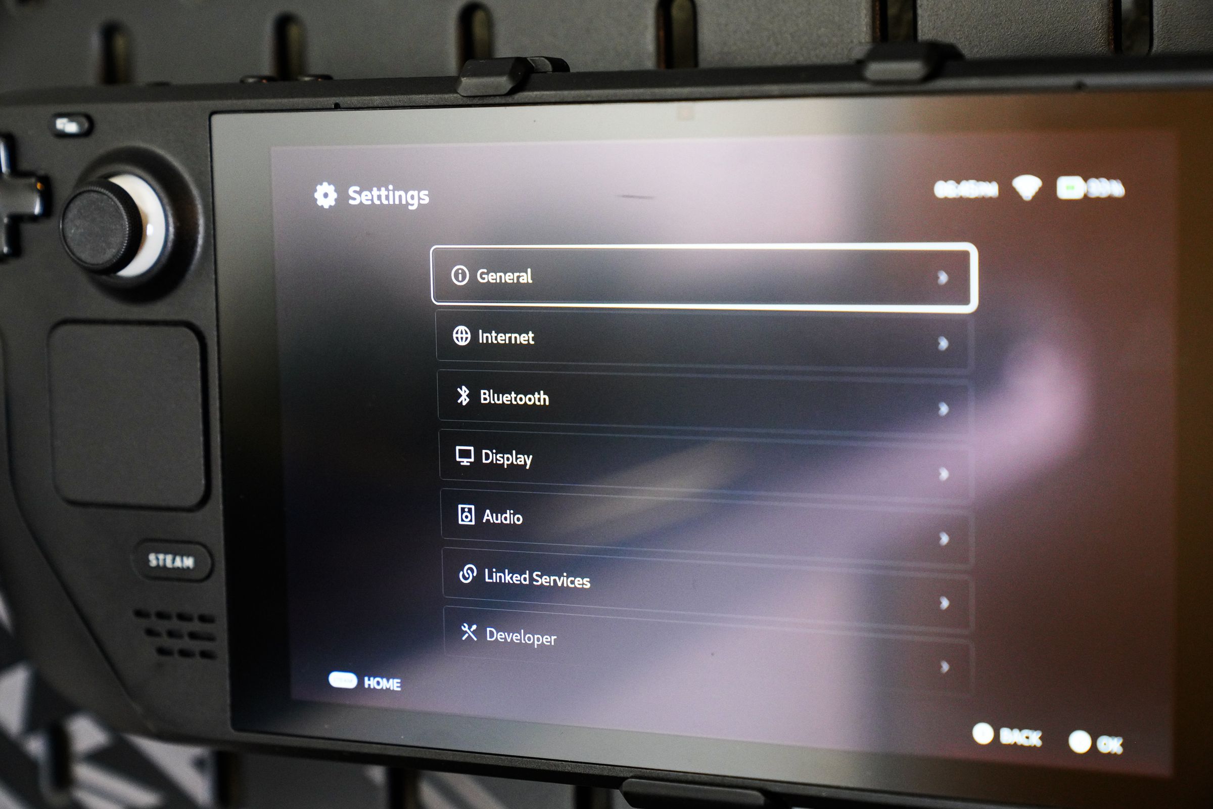 In the alpha, most settings menus are bare-bones. Wi-Fi, audio, and brightness adjustment all work, but there are no controller or performance adjustments, for example.