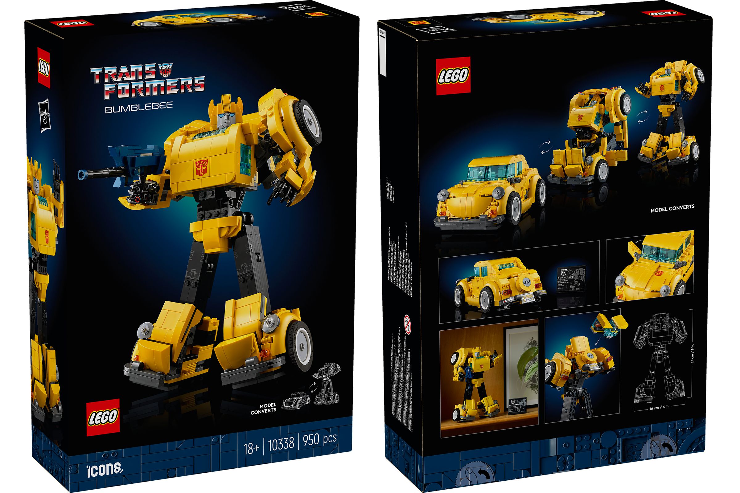 The front and back of the Lego Bumblebee set’s packaging.