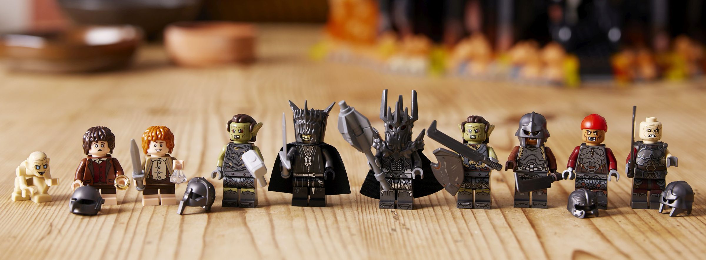 The set comes with minifigures of orcs, Frodo, Sauron, and more.