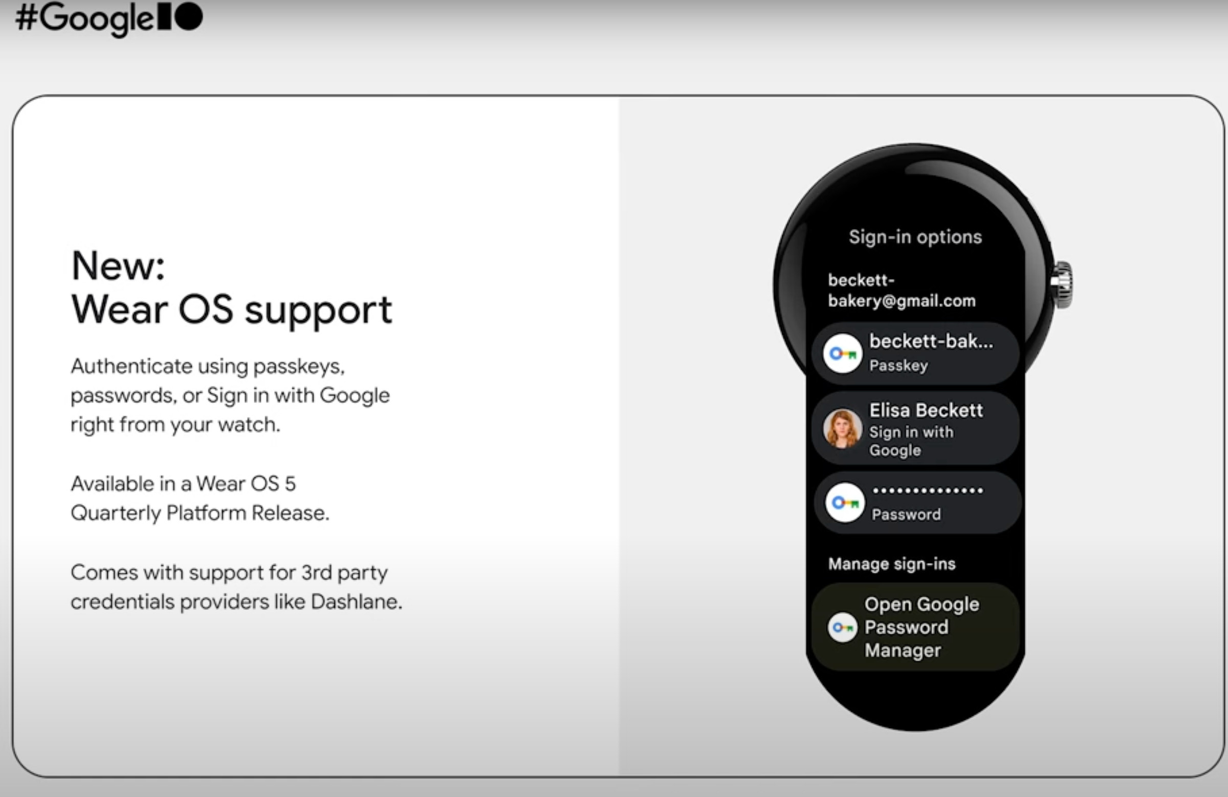 Screenshot of passkeys on Wear OS 5