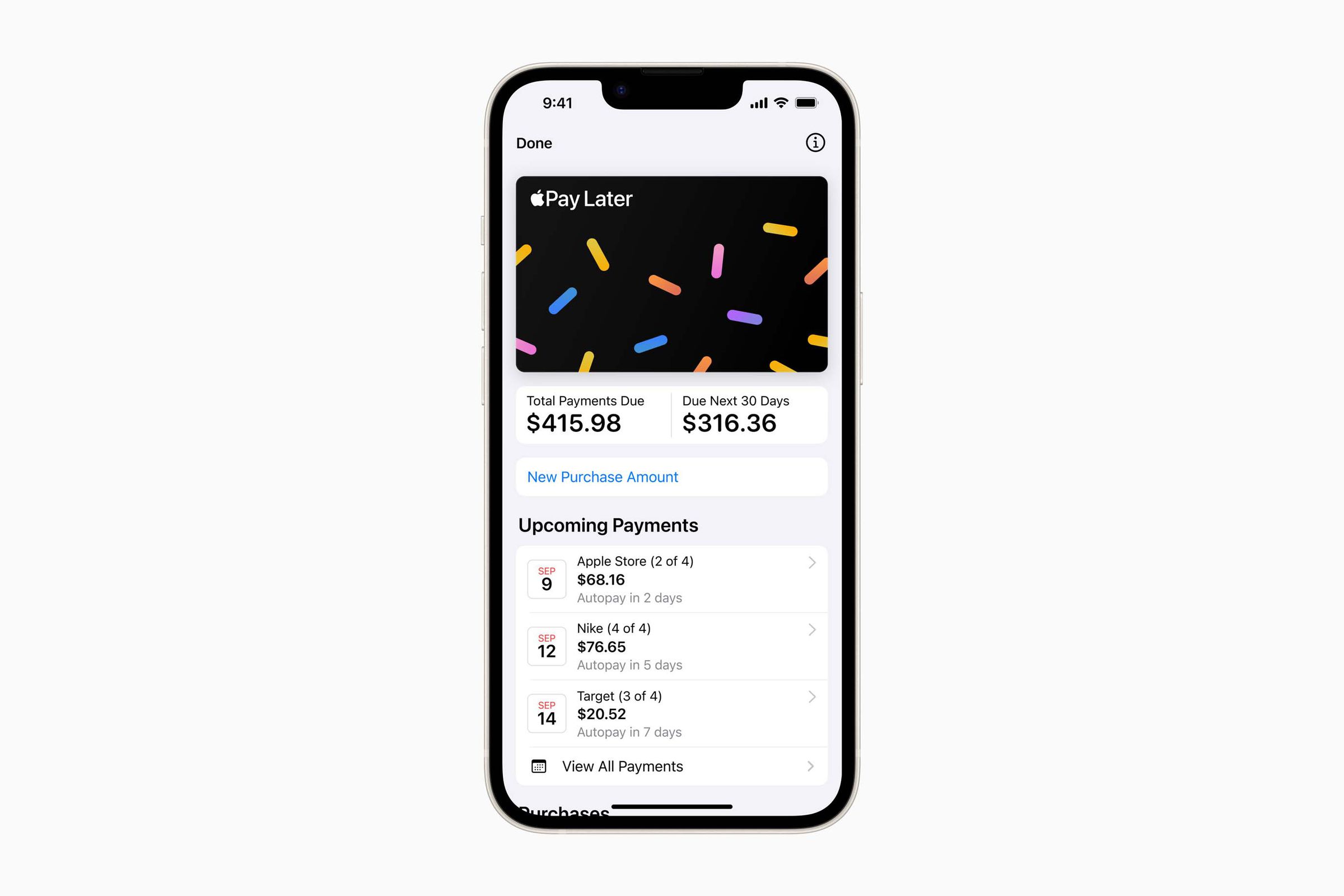 An iPhone showing Apple’s Pay Later interface.