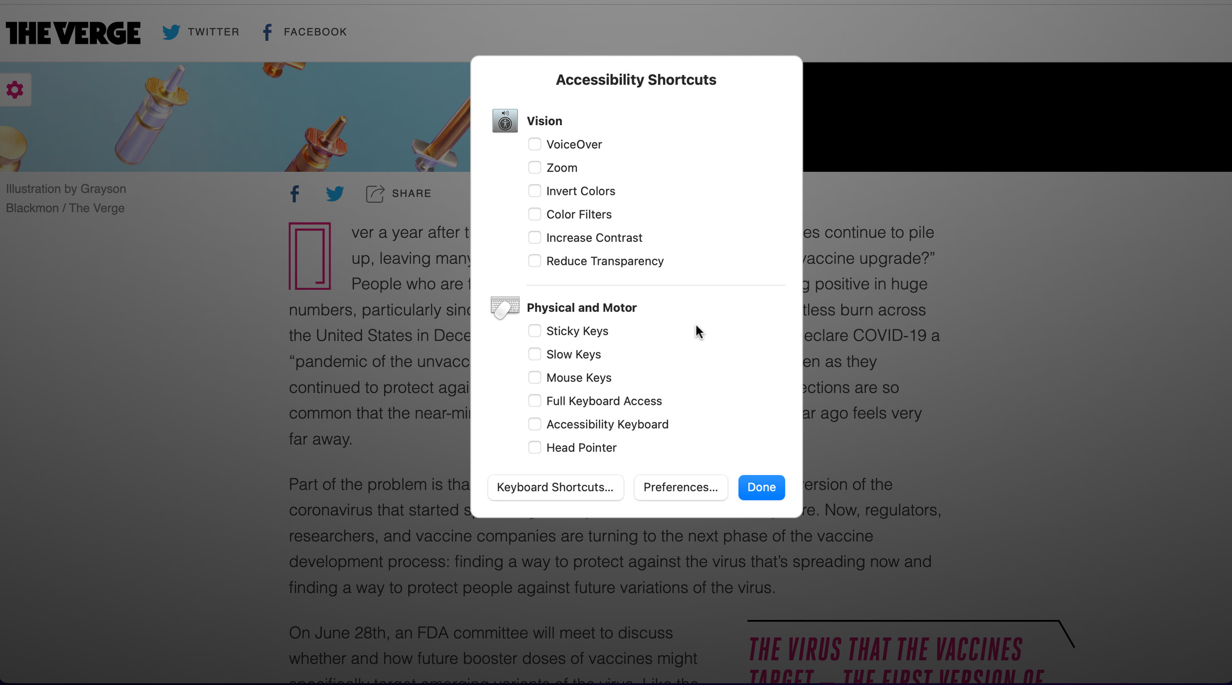 Accessibility Shortcuts menu