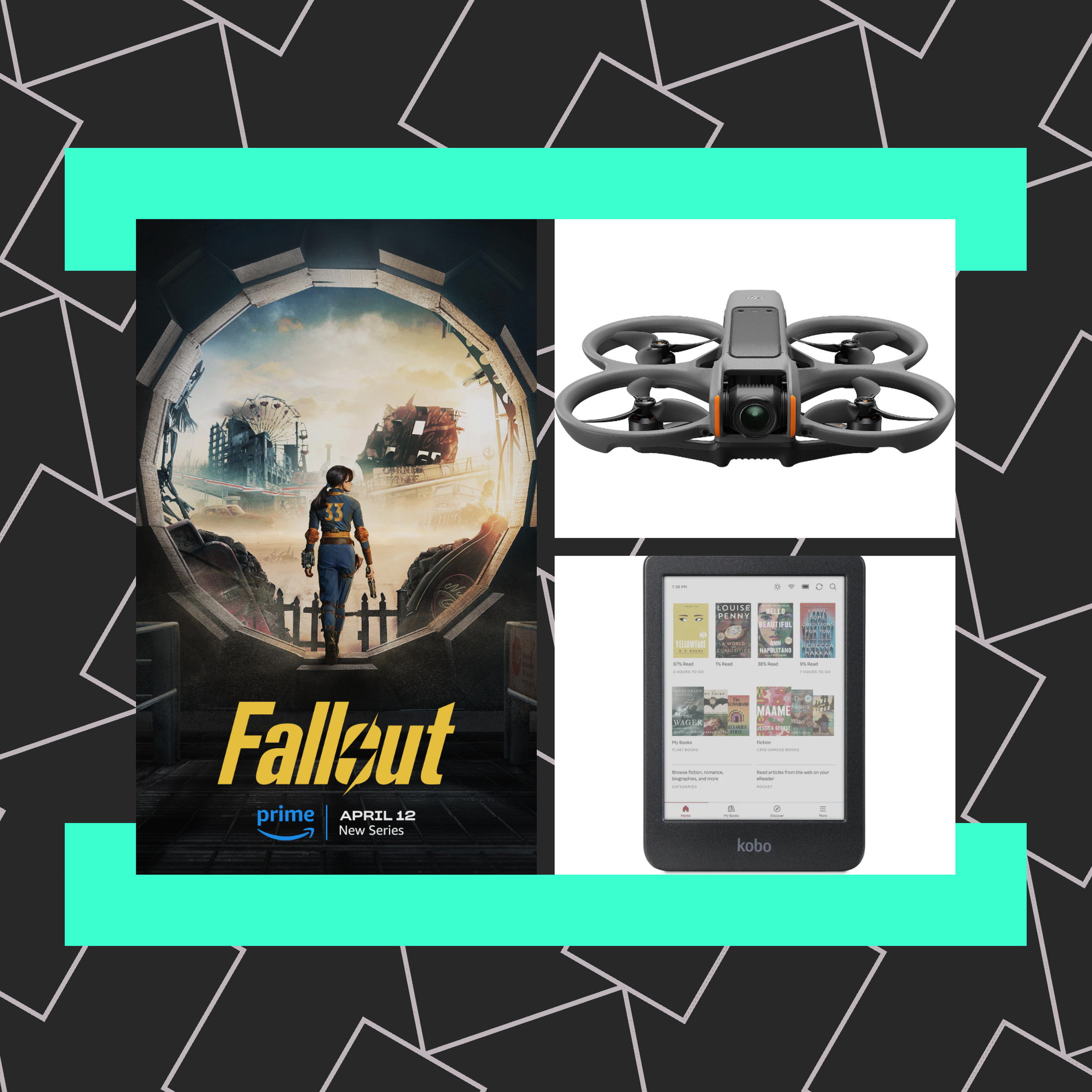 An illustration of a drone, a Kobo reader, and the Fallout TV show, over the Installer logo.