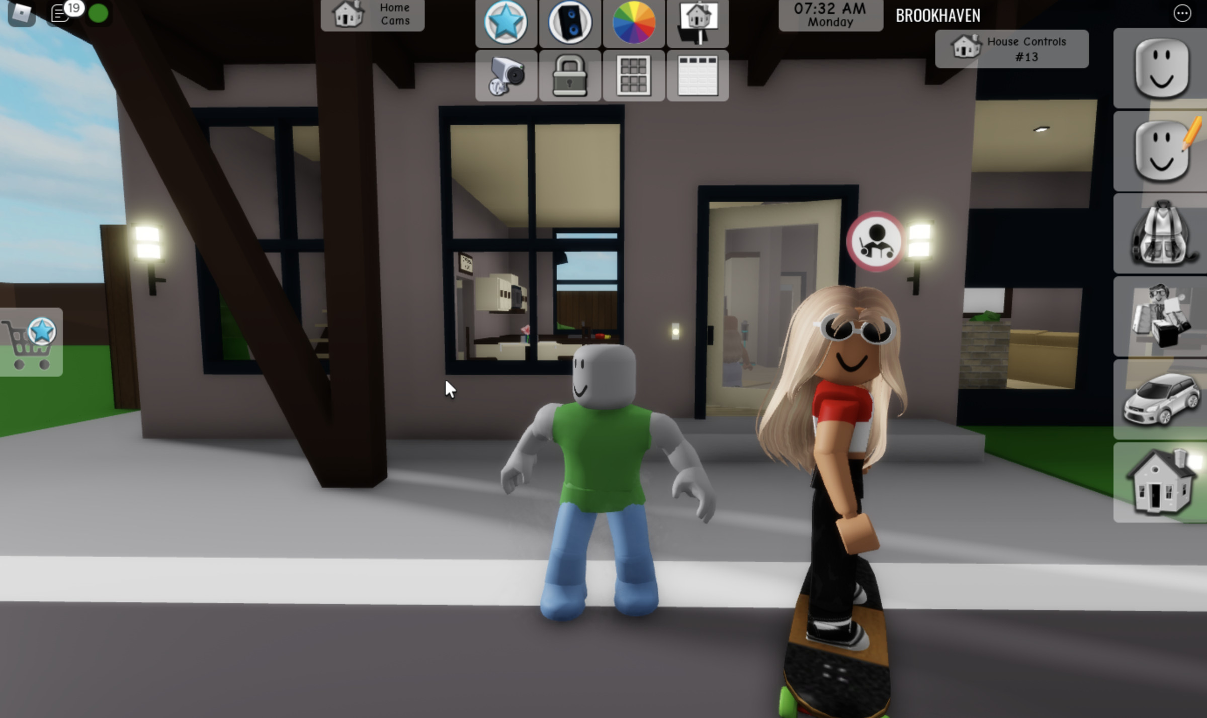 Me in front of my new house in Brookhaven, a popular Roblox game. I have no idea who the cool skateboard person is. They photobombed me.