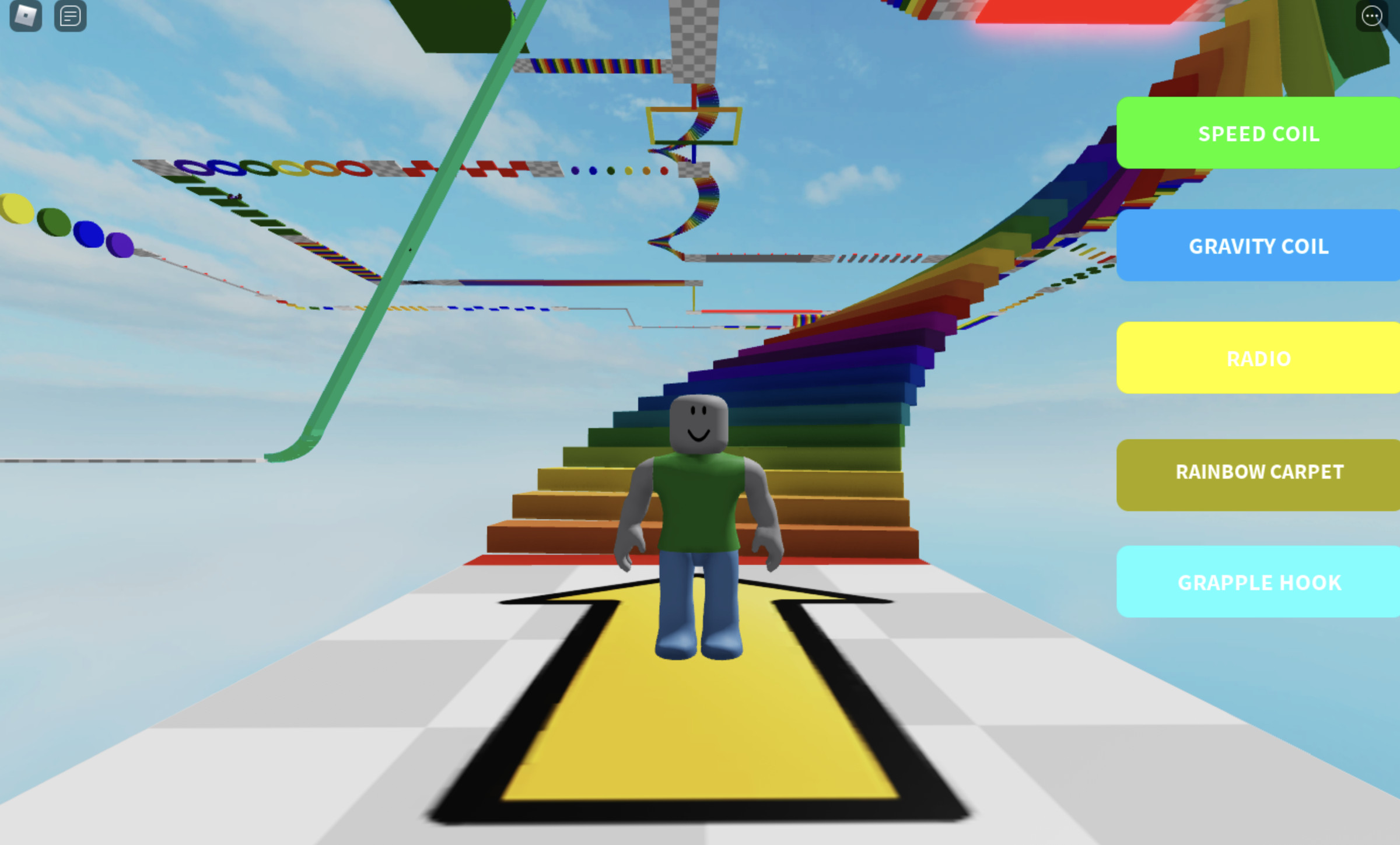 Here’s my avatar at the beginning of a Roblox obstacle course game, or an “obby.”