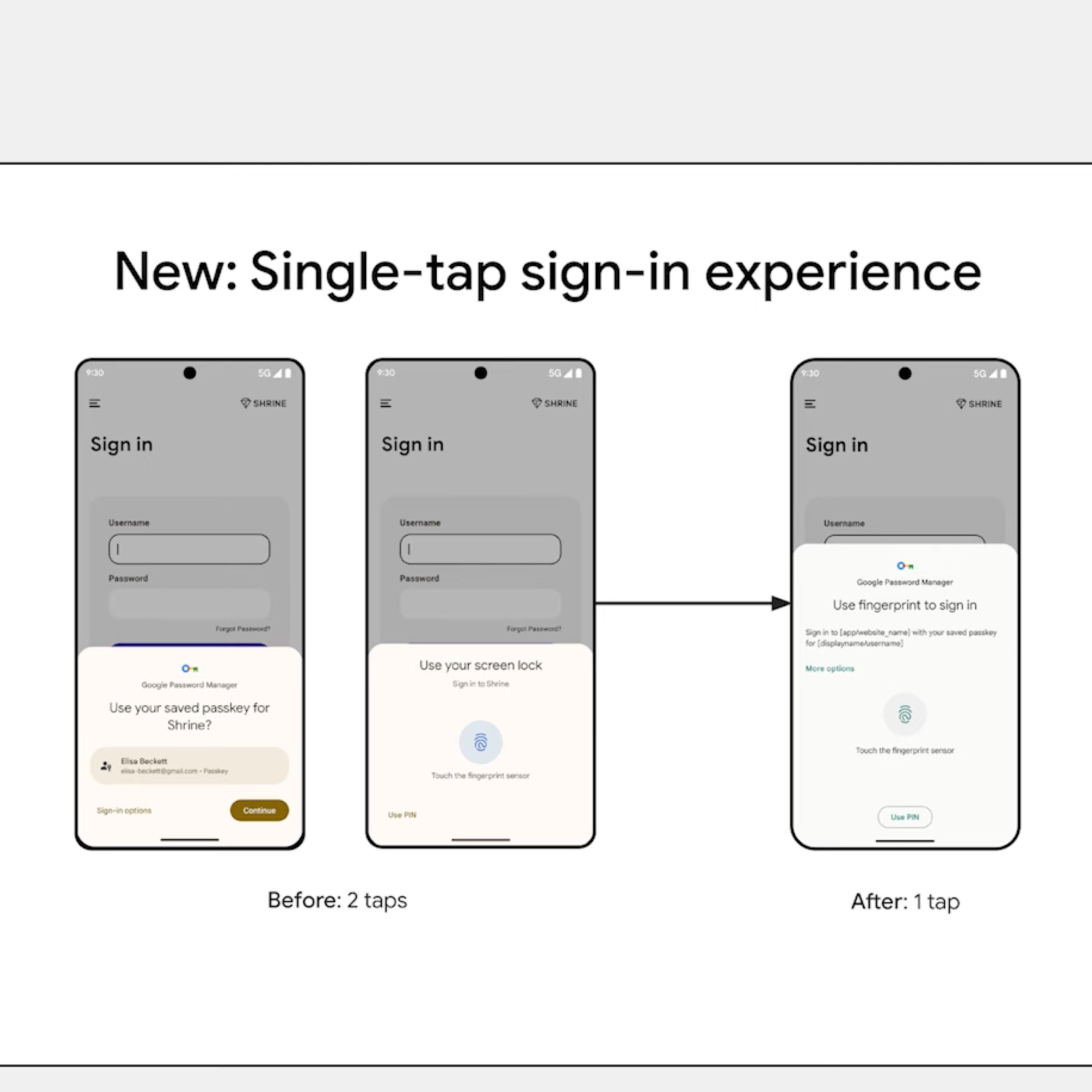 Screenshot of single-tap passkey in Android 15