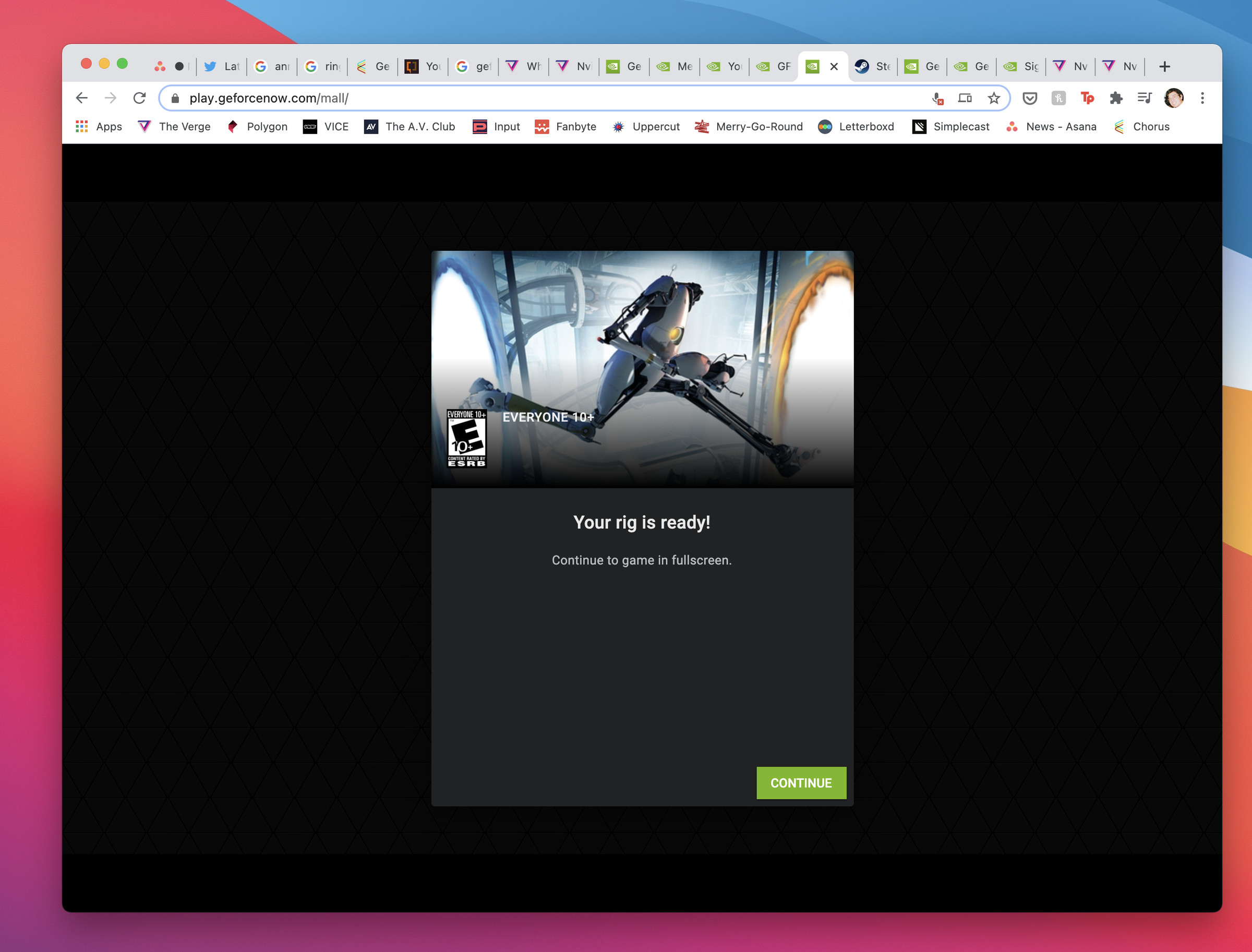 GeForce Now running in Chrome on MacOS.