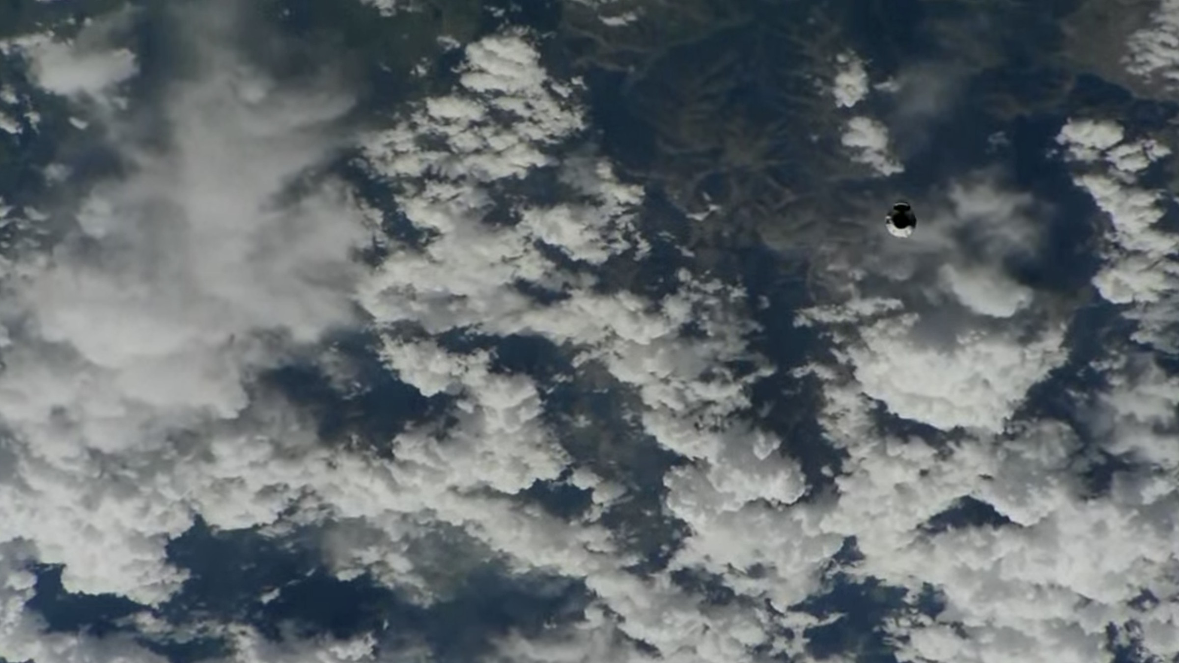 The Crew Dragon as seen from the space station, about two hours before the capsule docked with the ISS.