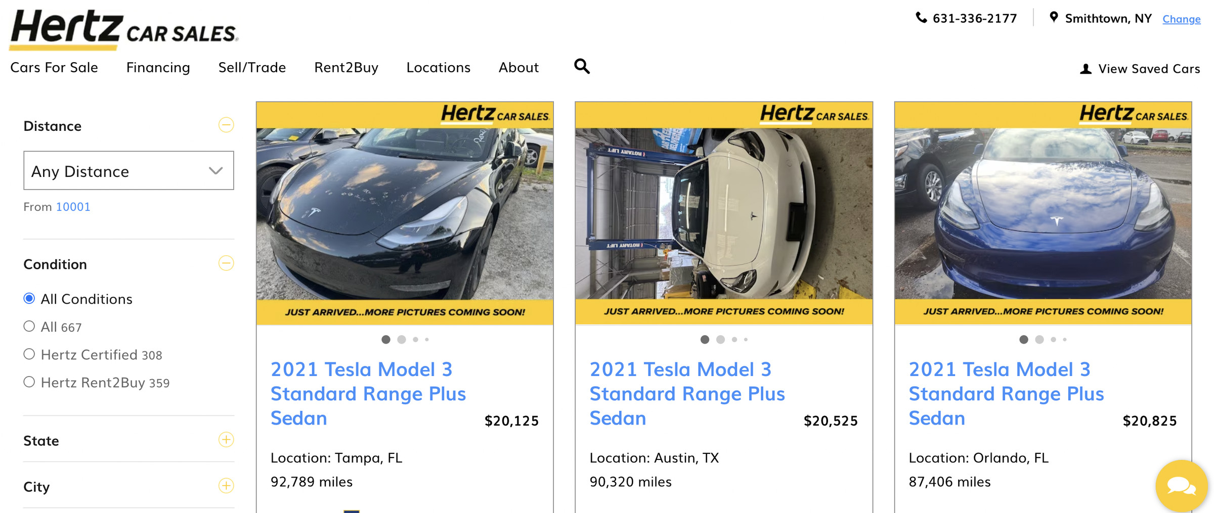 Hertz’s used car page is brimming with Teslas. 